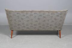 1950s Danish Teak and Upholstered Small Sofa with Original Atomic Design Fabric