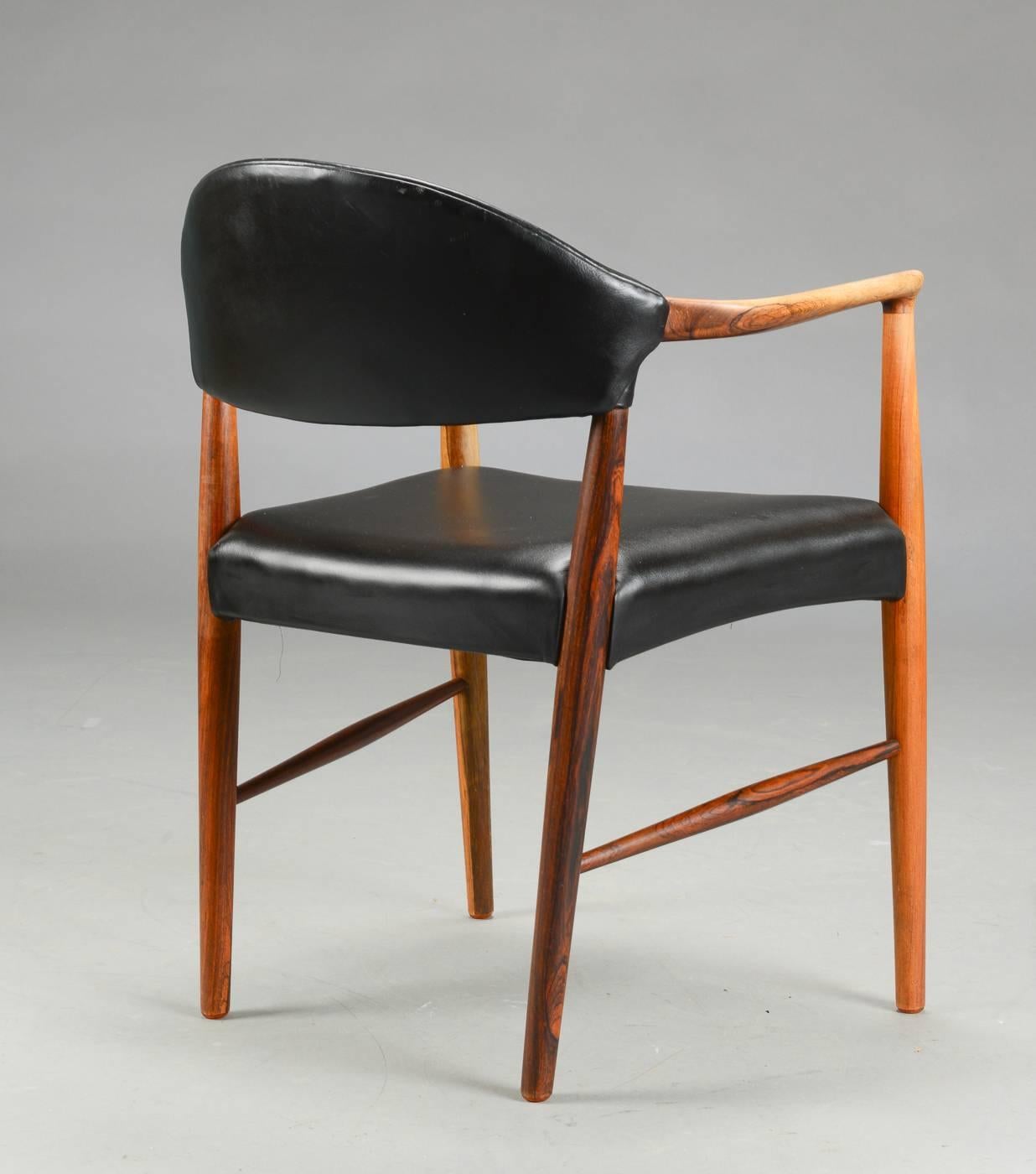 Danish Rosewood and Black Leather Armchair/Desk Chair by Kurt Olsen