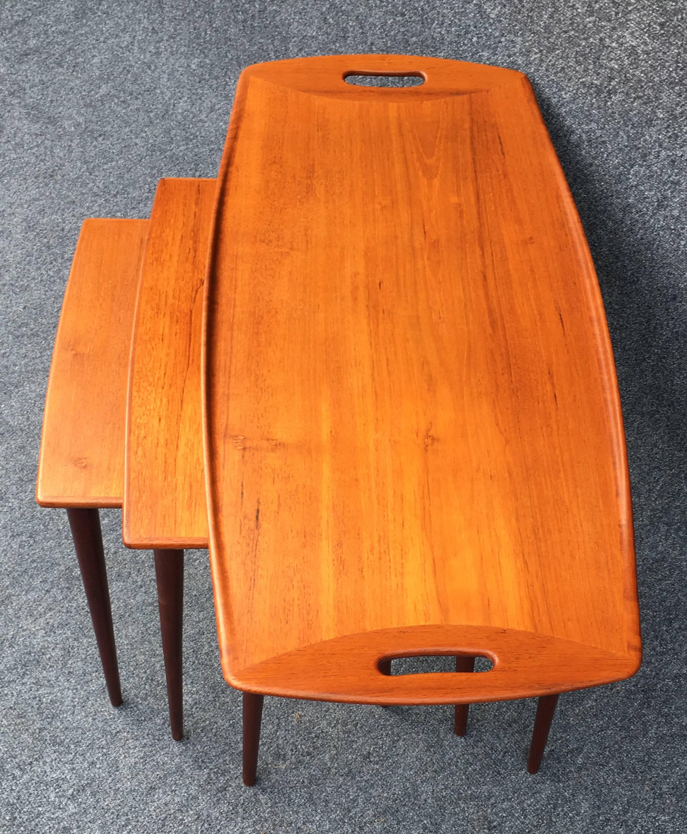 A Danish teak nest of three tables in teak by Jens Quistgaard in very good condition.