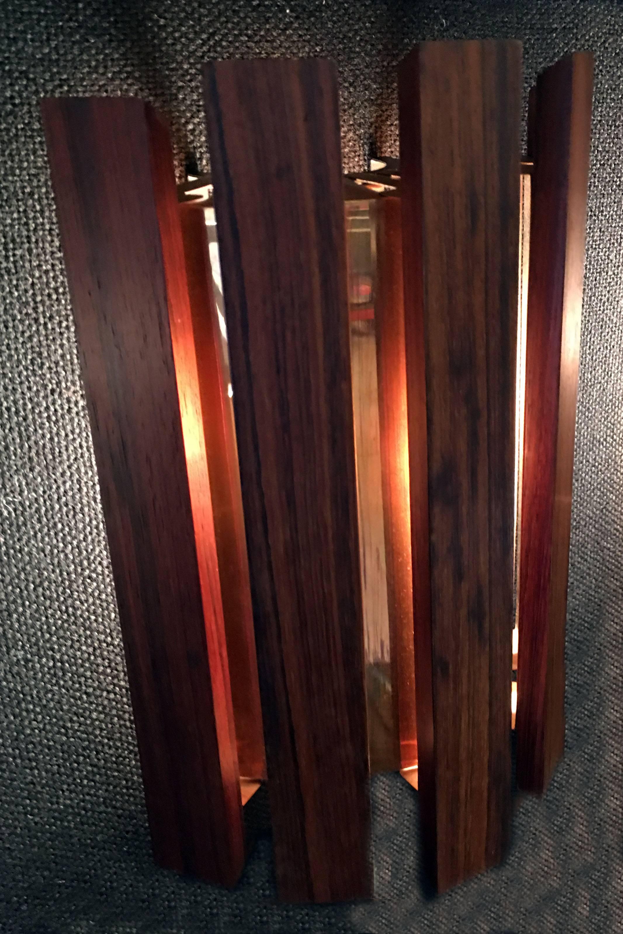 Danish Set of Six Rosewood and Brass Wall Lights by Werner Schou for Coronell