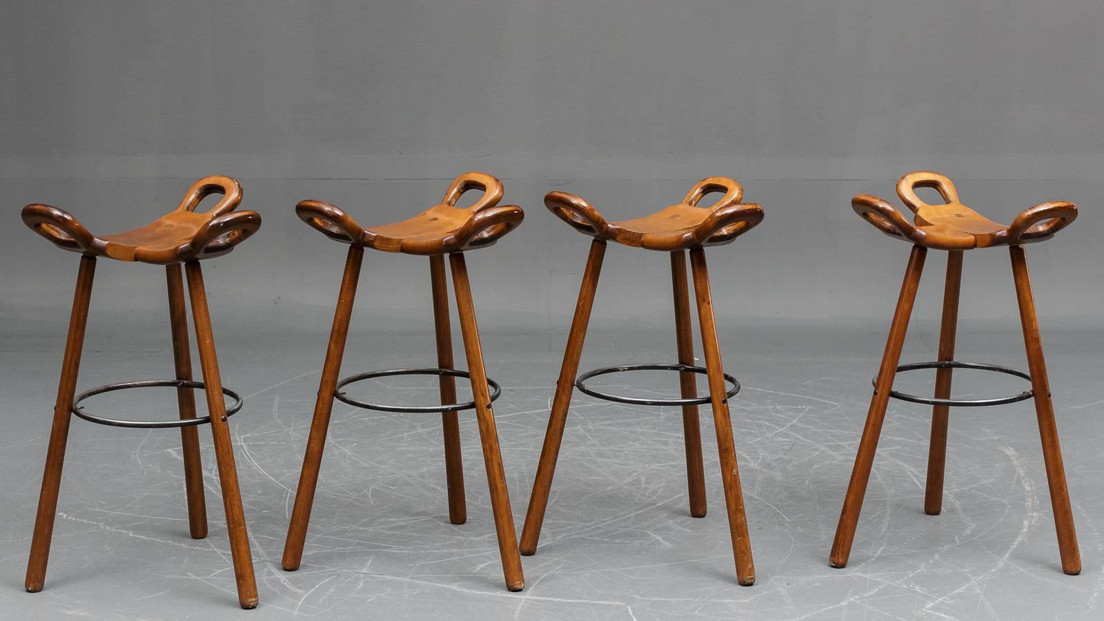 Mid-Century Modern Set of Four 'Marbella' Barstools by Sergio Rodrigues for Confonorm