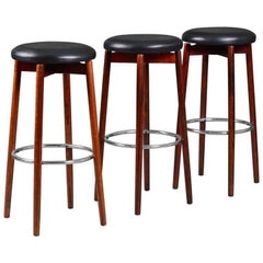 Set of Three Mid-Century Danish Solid Rosewood Bar Stools