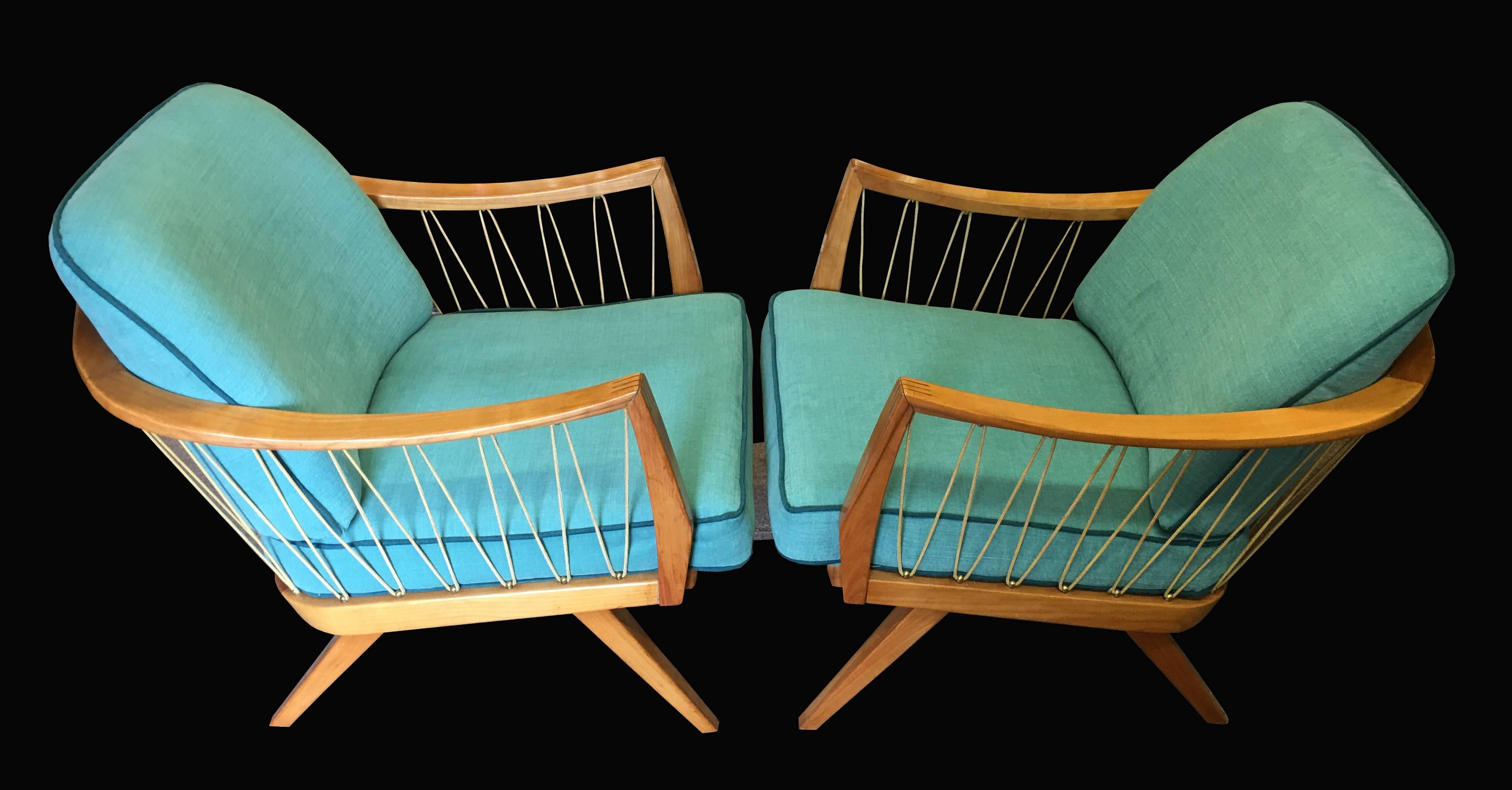Danish Stunning Pair of Cherry Framed Midcentury Lounge Chairs