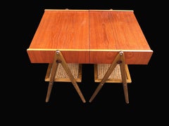 Pair of Midcentury Scandinavian Teak and Wicker Bedside Tables