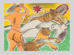 Signed Limited Edition Silkscreen Print 'Woman with Two Tigers' by Corneille