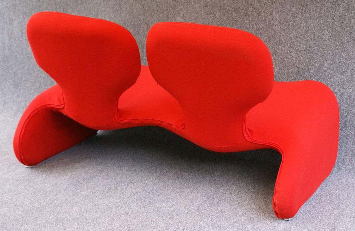 Original Djinn sofa frame now recovered in red jersey to comply with current fire safety regulations and ready for your 'Space Odysee' home!