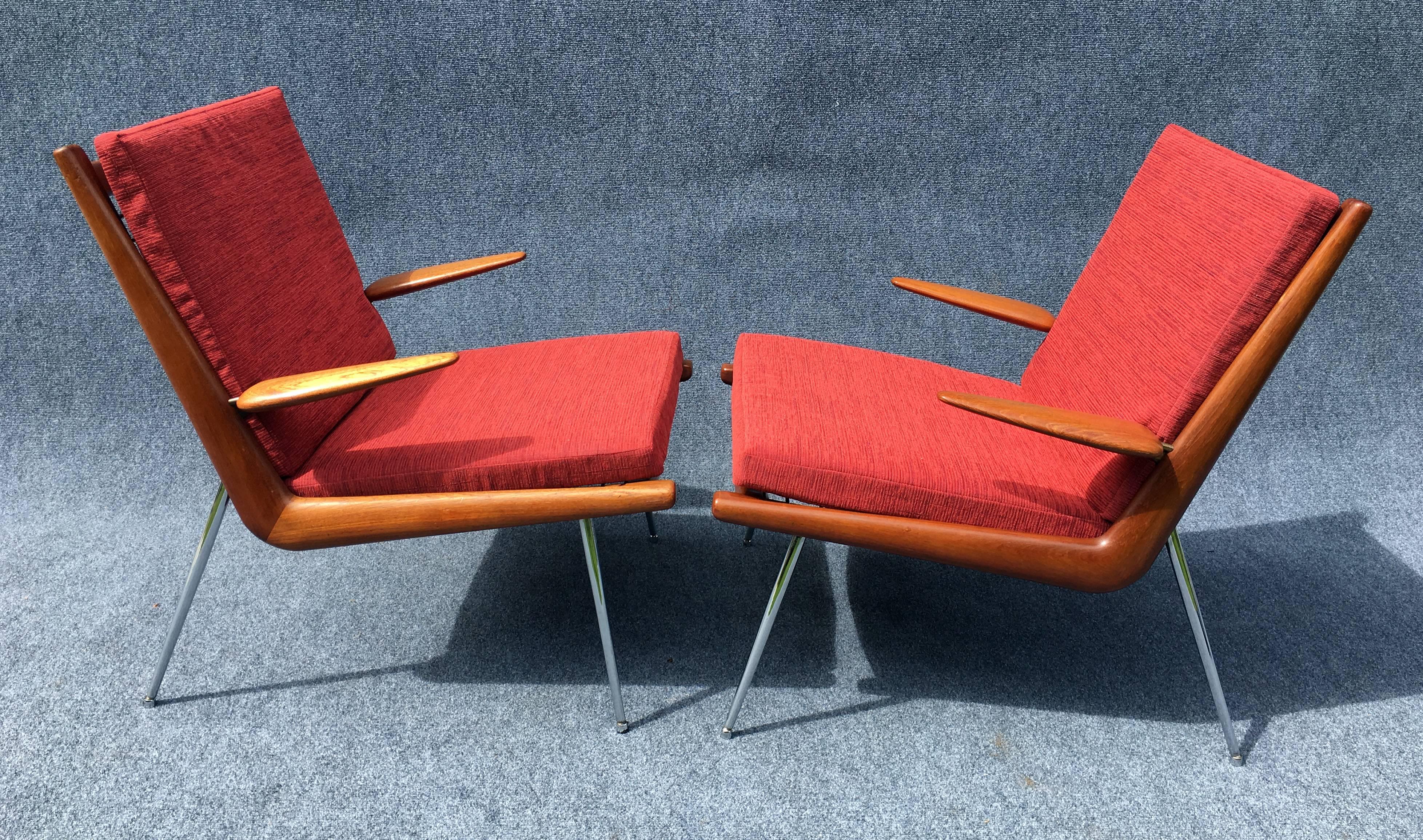 Brass Pair of FD135 'Boomerang' Chairs by Peter Hvidt and Orla Mølgaard-Nielsen