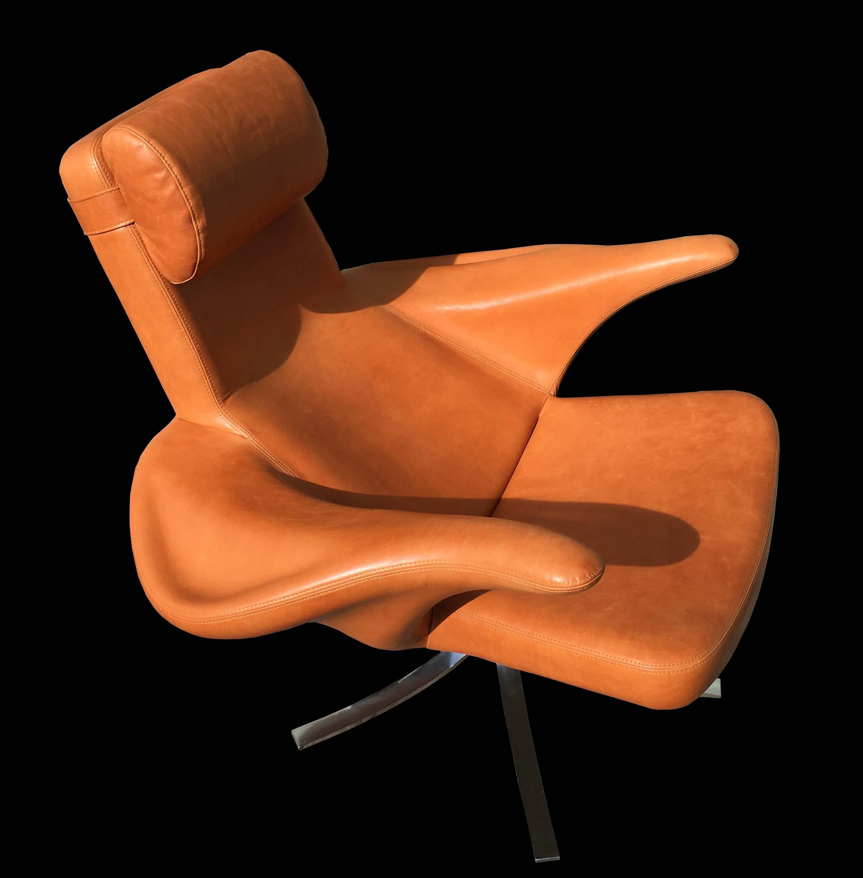 Danish Cognac Leather 'Seagull' Chair and Ottoman by Gosta Berg and Stenerik Eriksson 