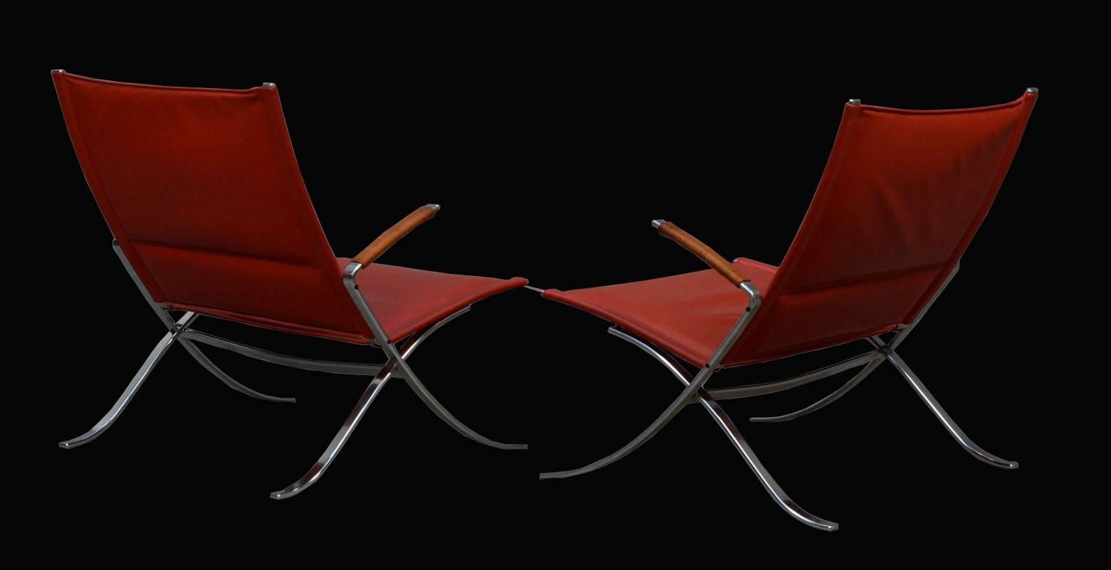 Mid-Century Modern Very Rare Pair of Kastholm & Fabricius FK82 or 'x' Chairs for Alfred Kill For Sale