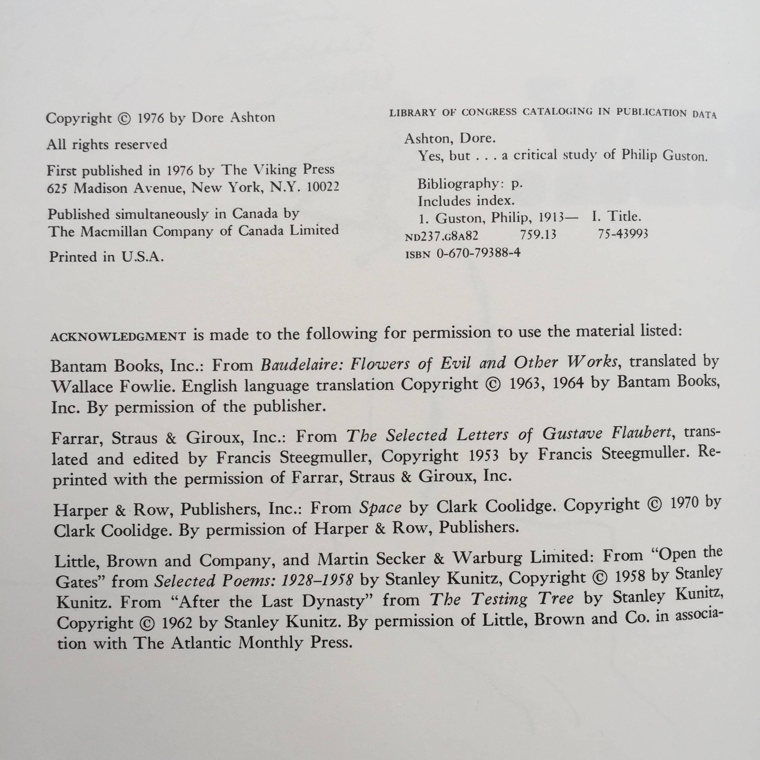 20th Century Yes, but... A Critical  Study of Philip Guston - Dore Ashton - 1st Edition, 1976 For Sale