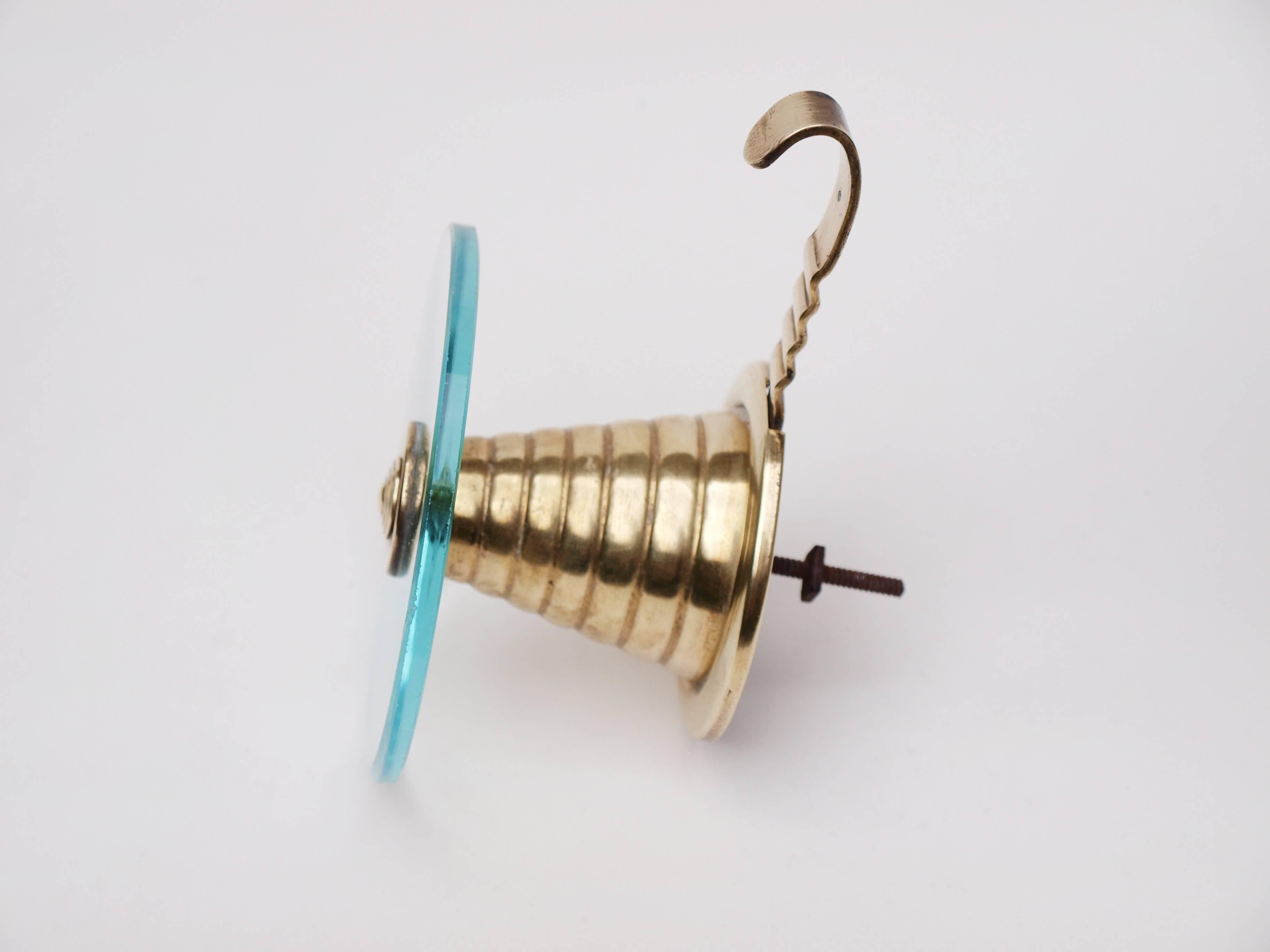 Set of Four Italian Brass and Glass Wall Mounted Coat Hooks at 1stDibs