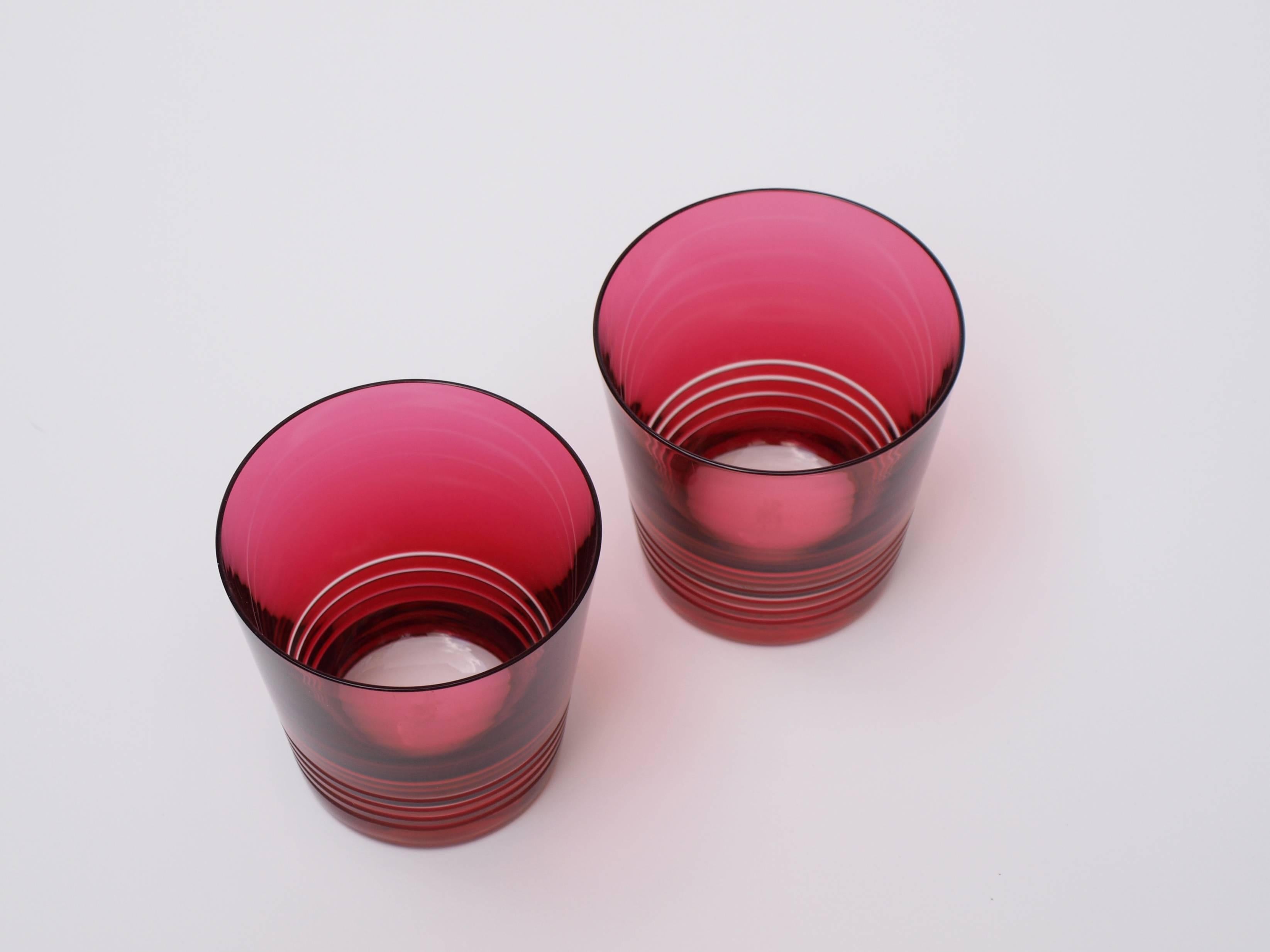 French Pair of Red Tinted Crystal Tumblers by Hermès