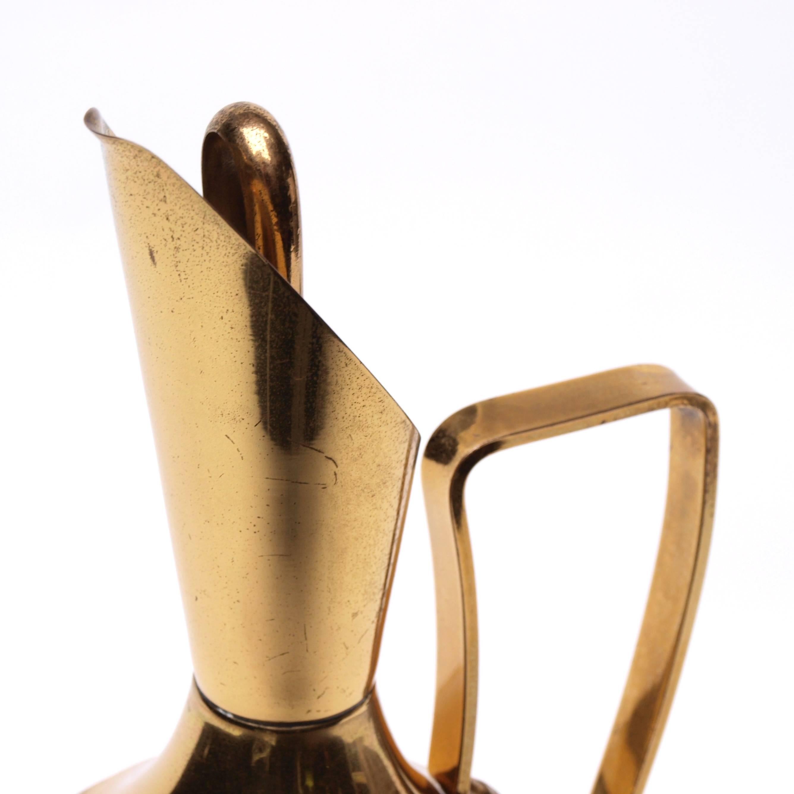 Mid-20th Century Aldo Tura Lacquered Goatskin Parchment and Brass Carafe