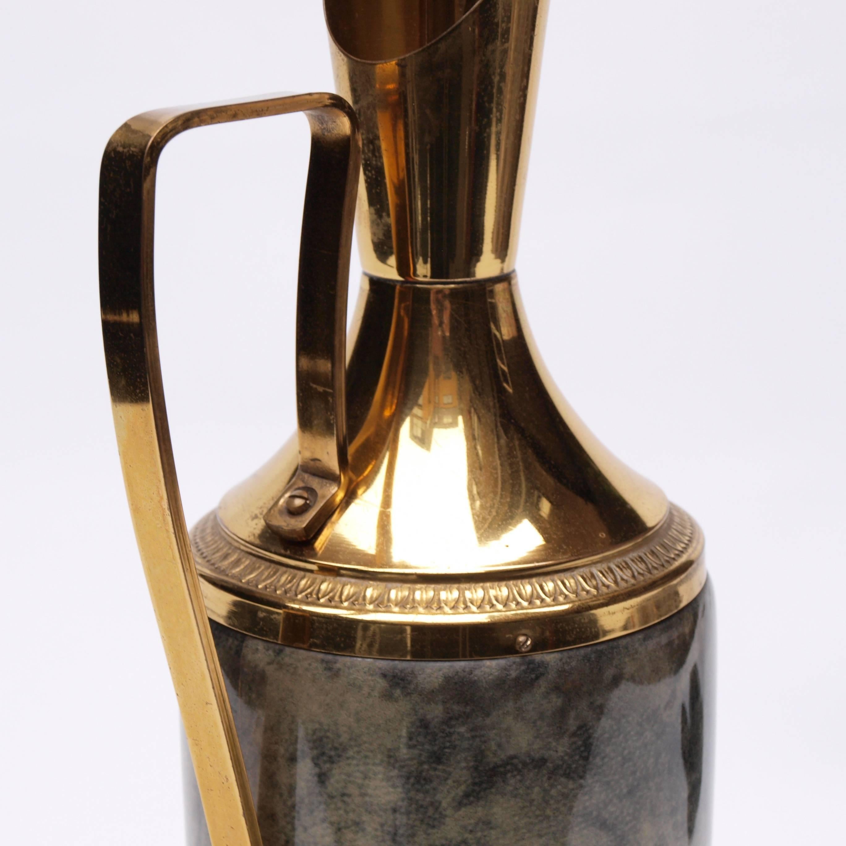 Aldo Tura Lacquered Goatskin Parchment and Brass Carafe 2