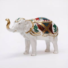 Beautiful Hand-Painted Rudolstadt Porcelain Elephant Humidor with Lid