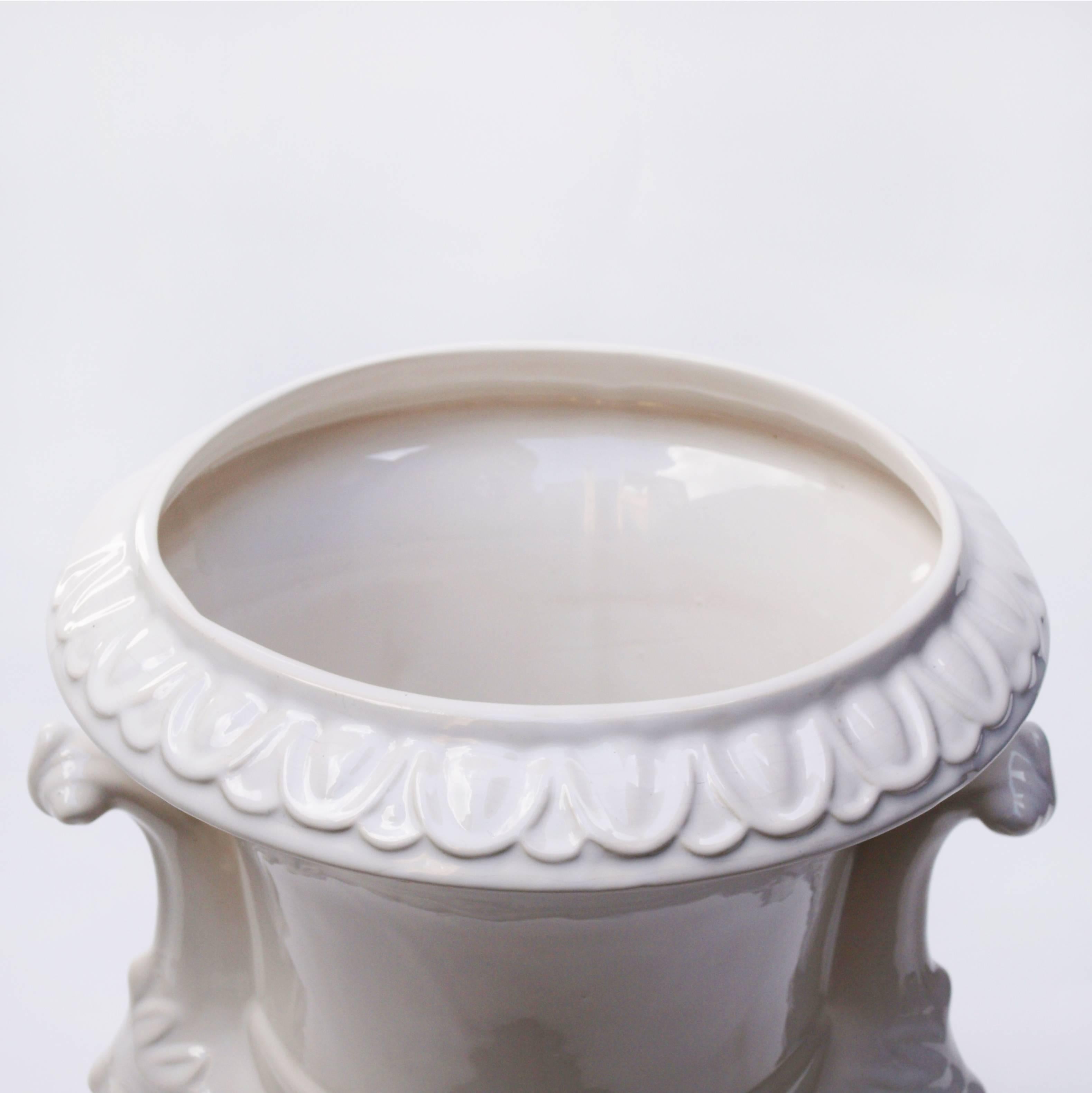 20th Century Large Classical White Glazed Ceramic Urn