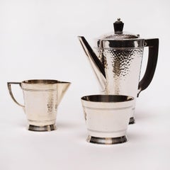 Three-Piece Silver 1930s Mappin & Webb Coffee Set by Keith Murray