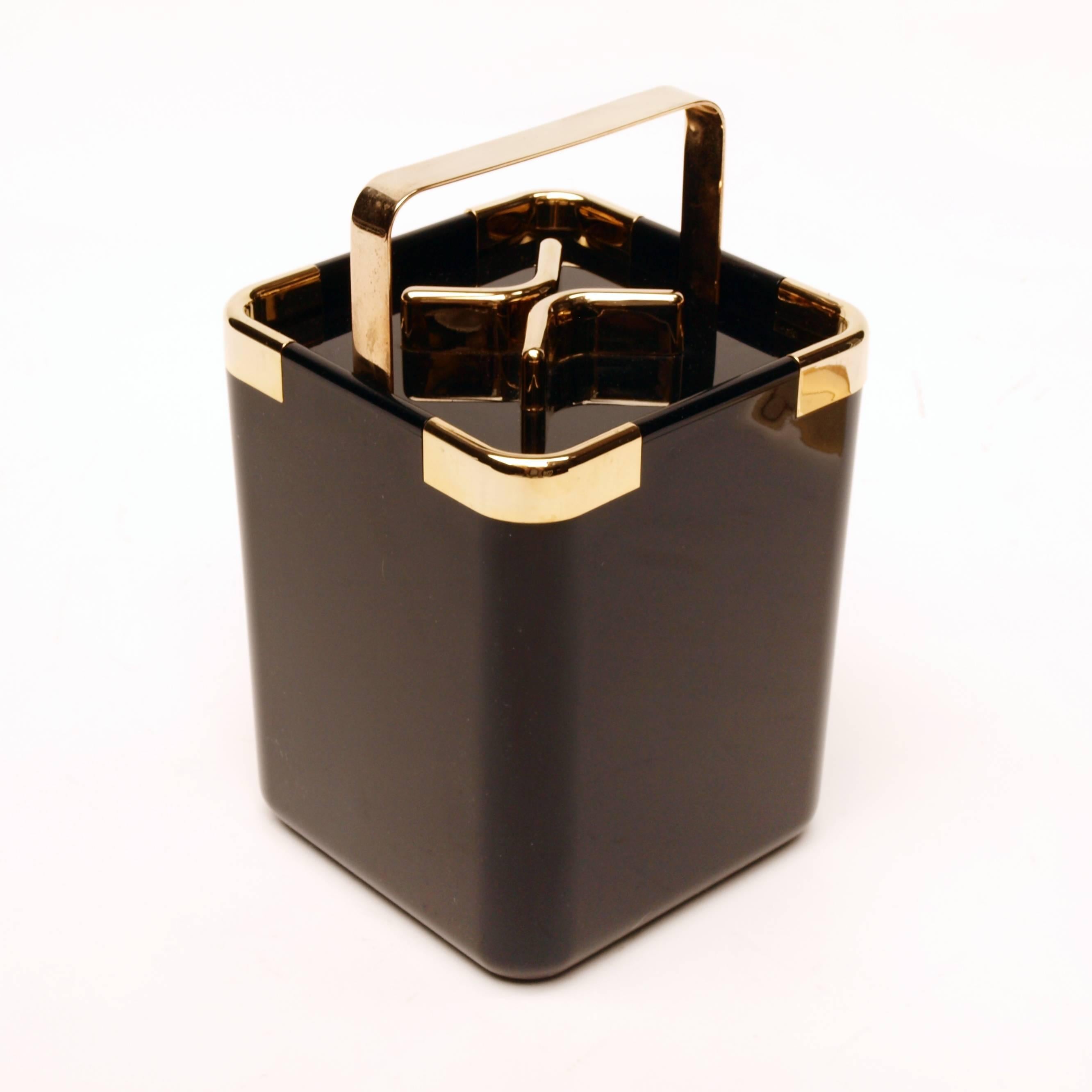Mid-Century Modern Turnwald Collection Black and Gold Early 1980s, Ice Bucket with Tongs