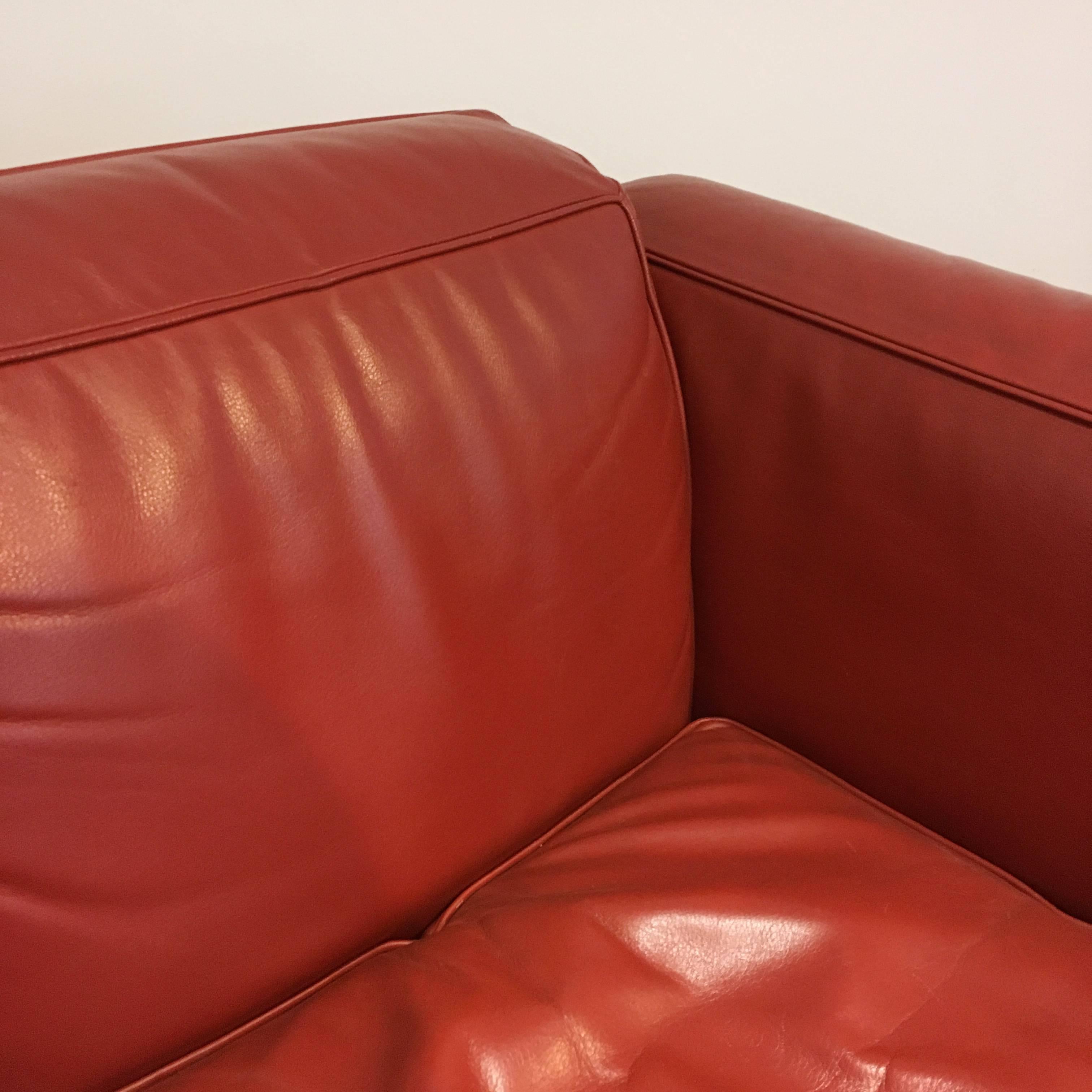 Mid-Century Modern Red Leather Cassina 405 Duc Armchair by Mario Bellini