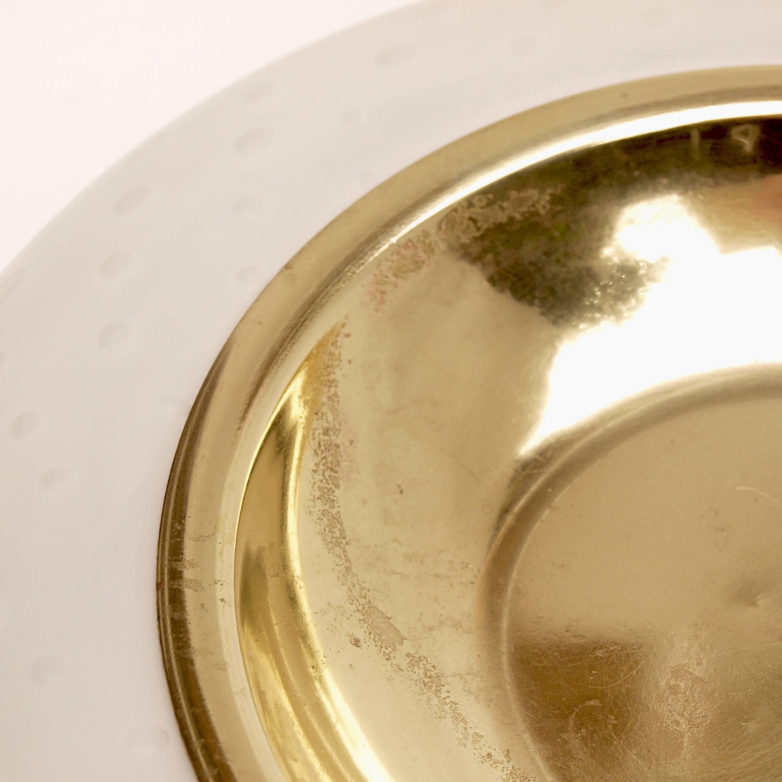 Italian Tommaso Barbi Brass and White Murano Glass Dish