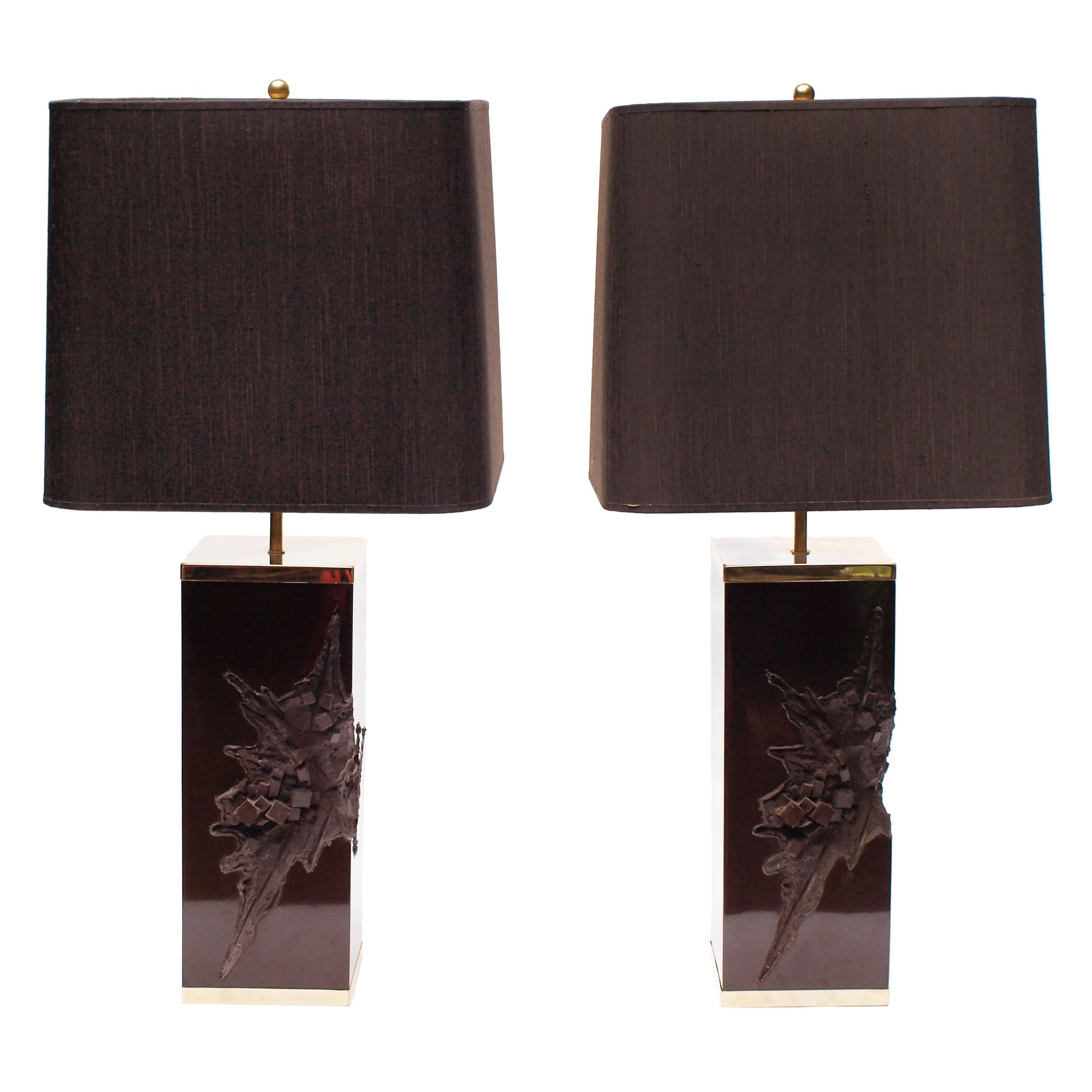 Pair of Large Philippe Cheverny Cast Resin Lamps with Shades, 1970s In Good Condition For Sale In London, GB
