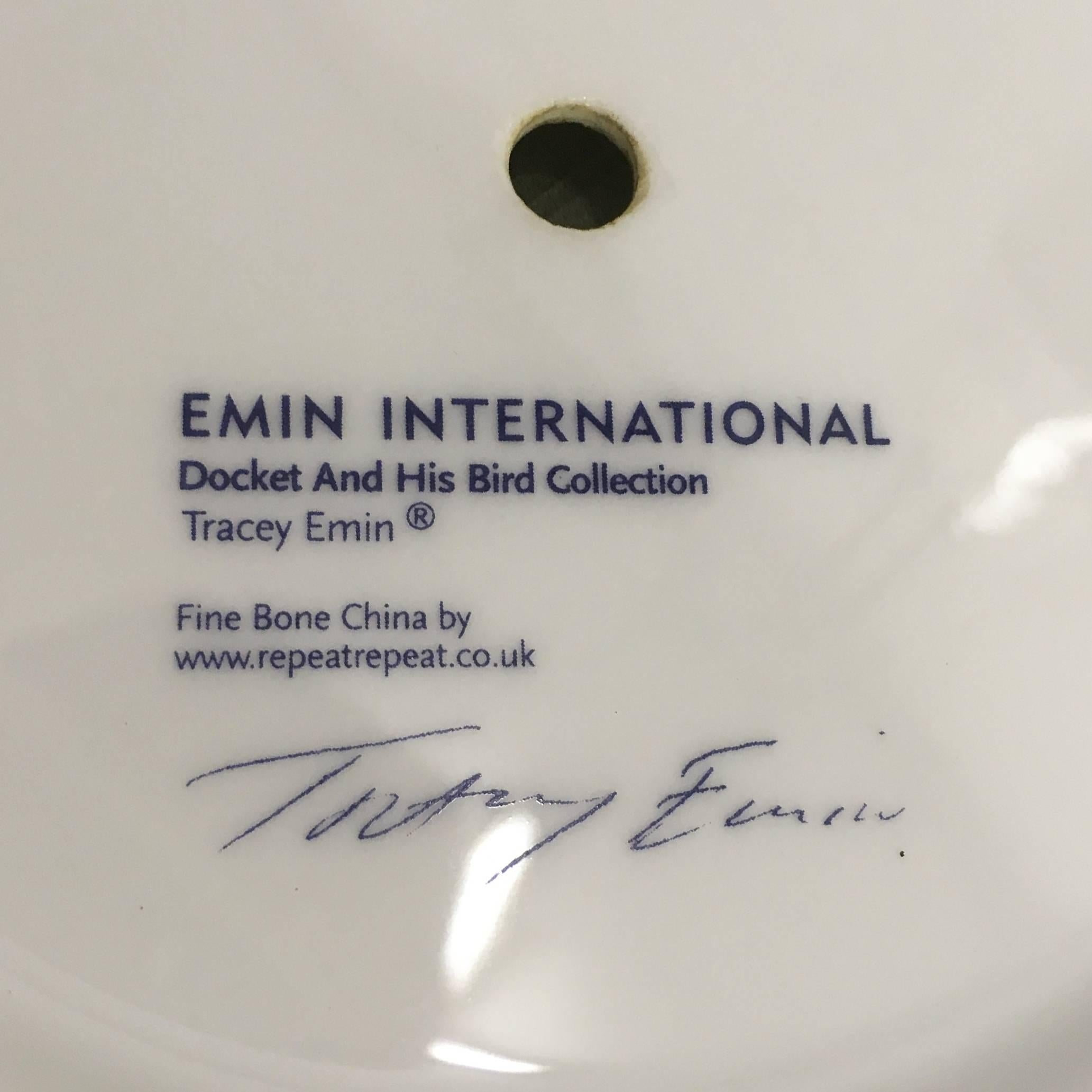 Signed Tracey Emin Bone China Cake Stand, 'Docket and His Bird' Collection In Excellent Condition In London, GB