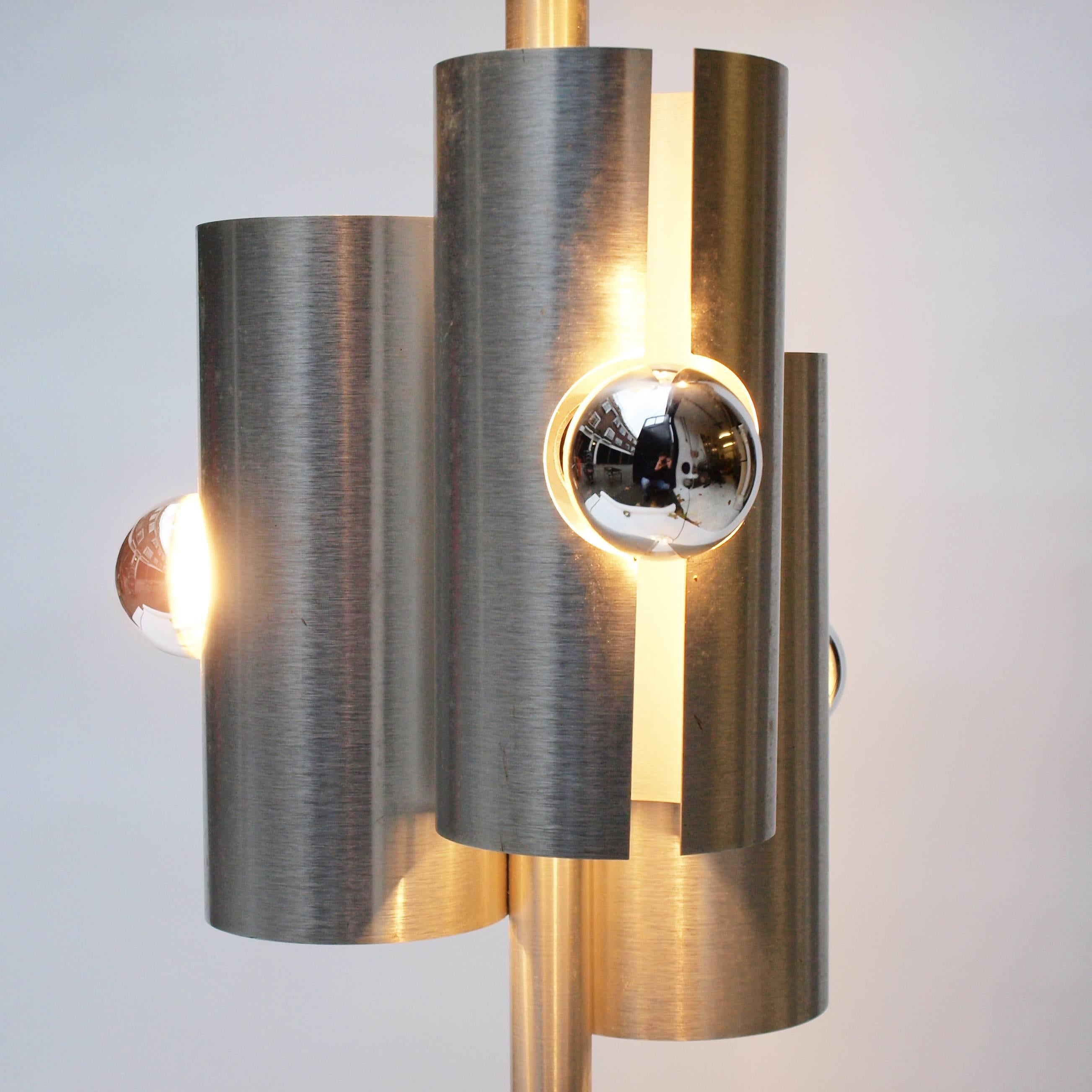 Aluminum 1970s French Brushed Aluminium Floor Lamp