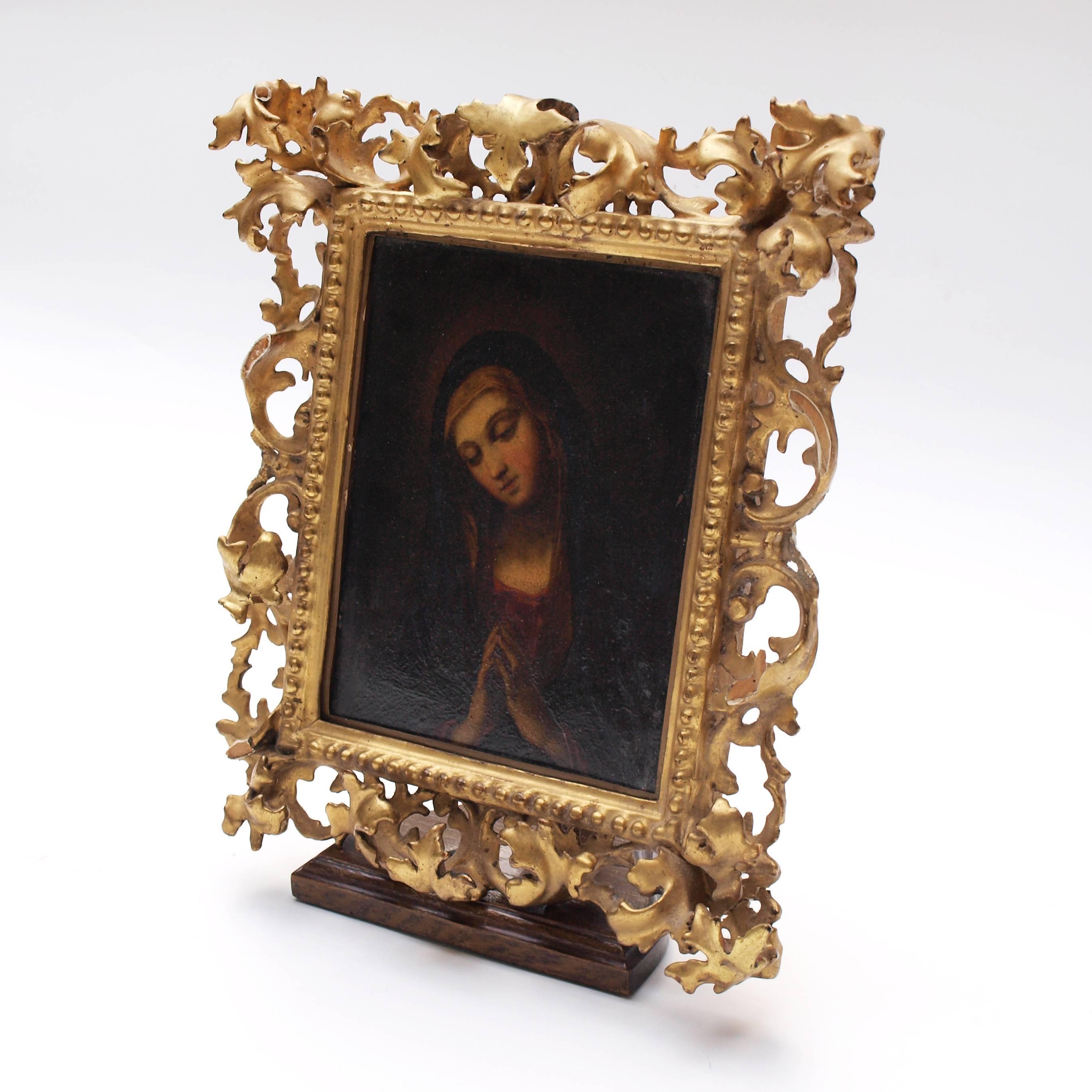 In the manner of Bellini, a Madonna, oil on copper, the card back bears handwritten inscription 'This copy is painted on copper, early in 18th century, Bought in Albano in May 1904 by Bernard Radcliffe', verso also bears labels for 'Millar &