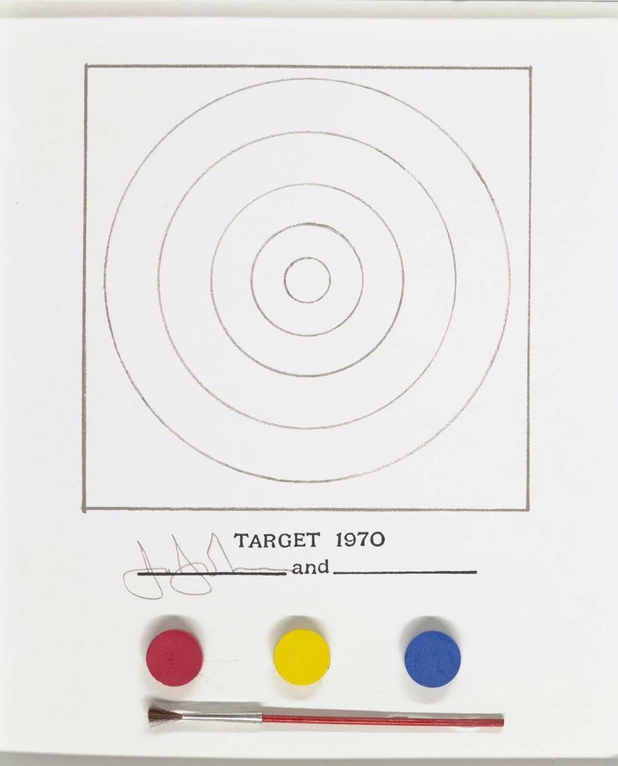 First edition, published by Gemini G.E.L. & MoMA, 1971.

Contained inside this white plastic box is the potential to create your own collaborative artwork with Jasper Johns. With three paints in the primary colors, a sheet of concentric circles