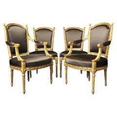 Set of Four 18th Century Louis XVI Giltwood Chairs with Stamp
