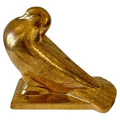 Auguste Heng (1891-1968) Art Deco Keramik Gold emaillierte Taube