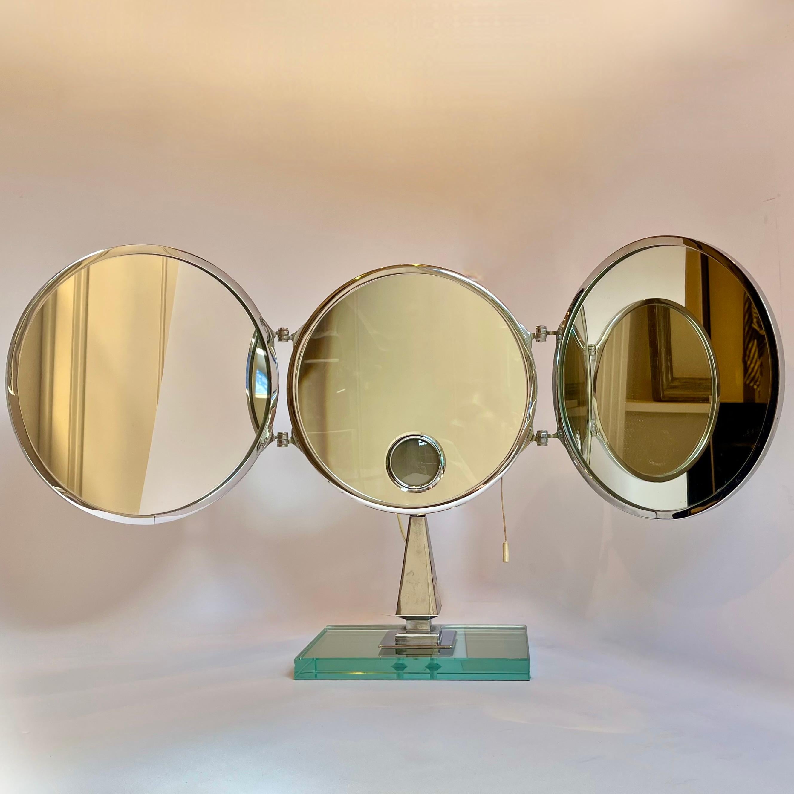 Brot Mirophar Triptych Illuminated Magnifying Vanity Mirror by Brot circa 1940 For Sale 1