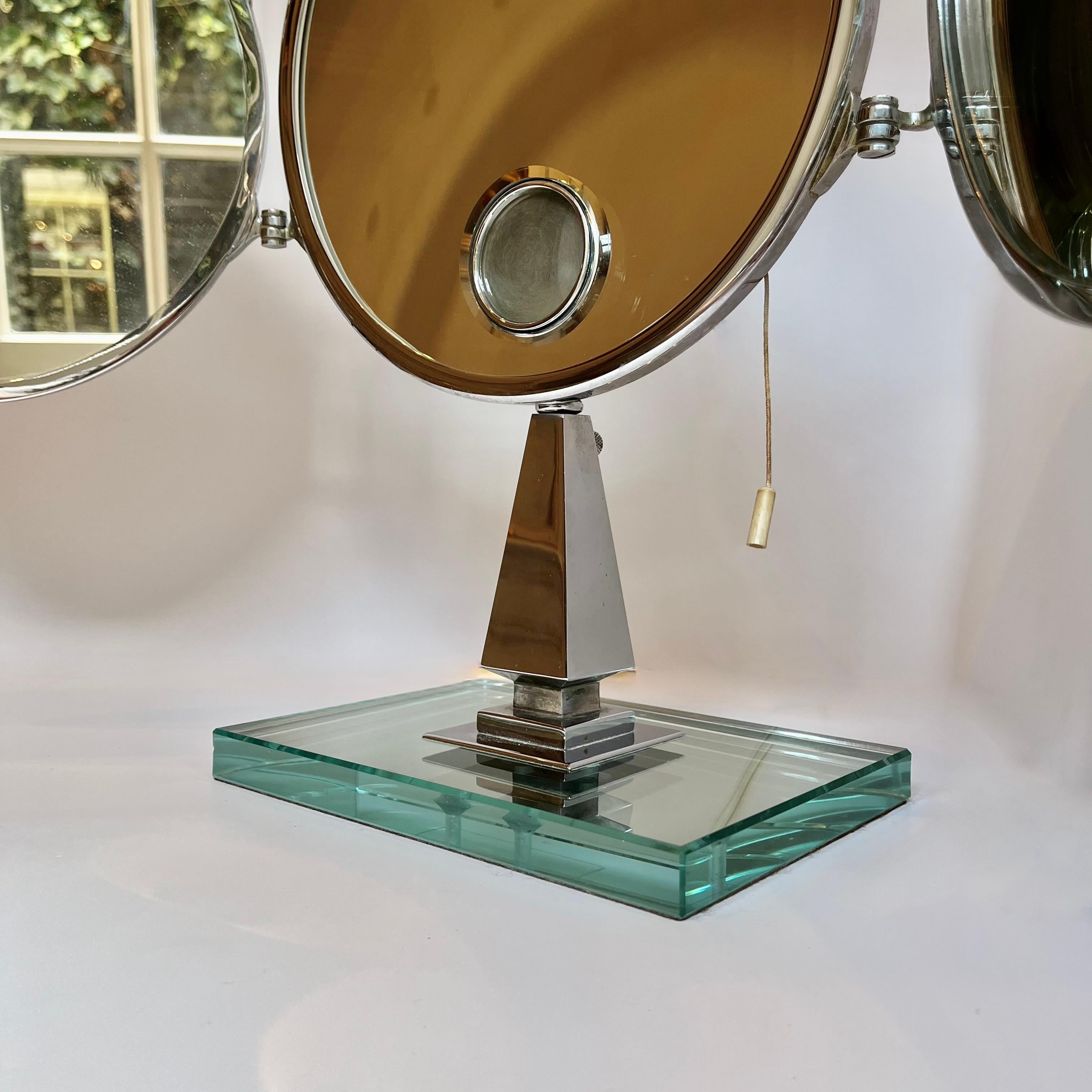 Brot Mirophar Triptych Illuminated Magnifying Vanity Mirror by Brot circa 1940 For Sale 2