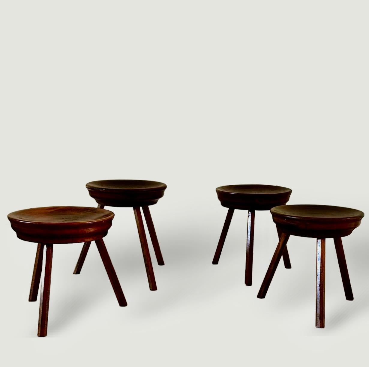 Art Deco Italian 1940s Set of Four Walnut  Dish Stools For Sale