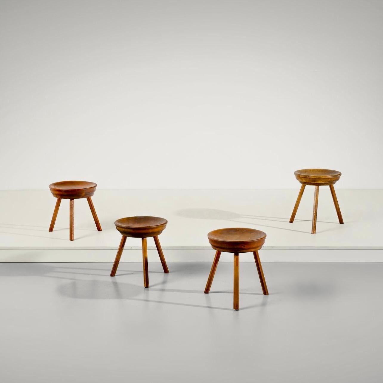 Mid-20th Century Italian 1940s Set of Four Walnut  Dish Stools For Sale