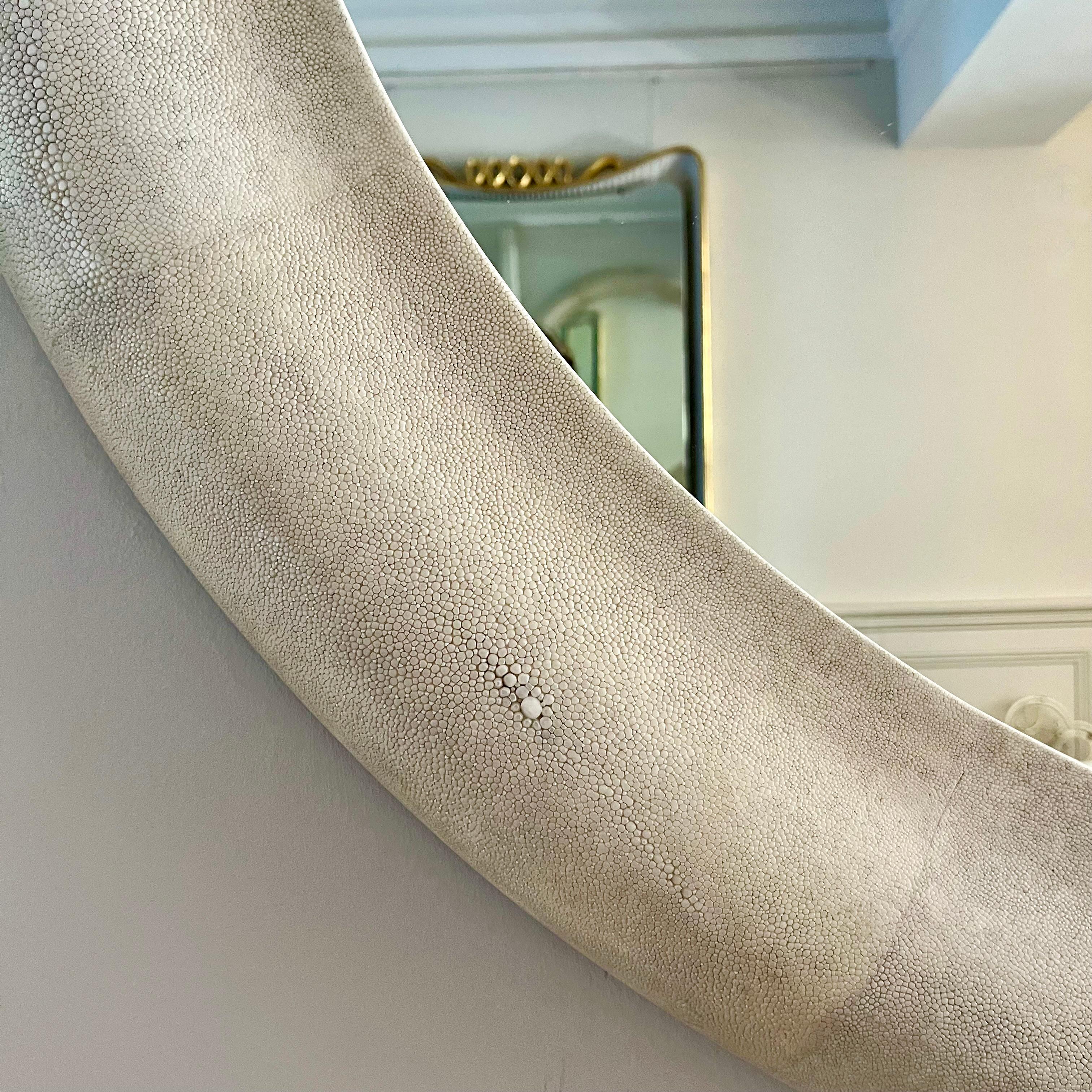 Shagreen Stingray French 1980s Large Circular Shagreen Mirror For Sale