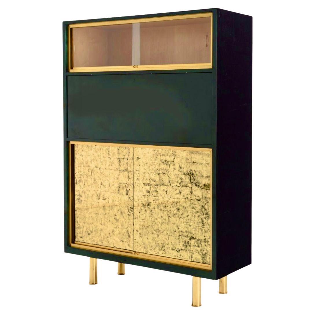 Raphaël Raffel (1912-2000) Green Lacquer Bar Cabinet circa 1950 For Sale