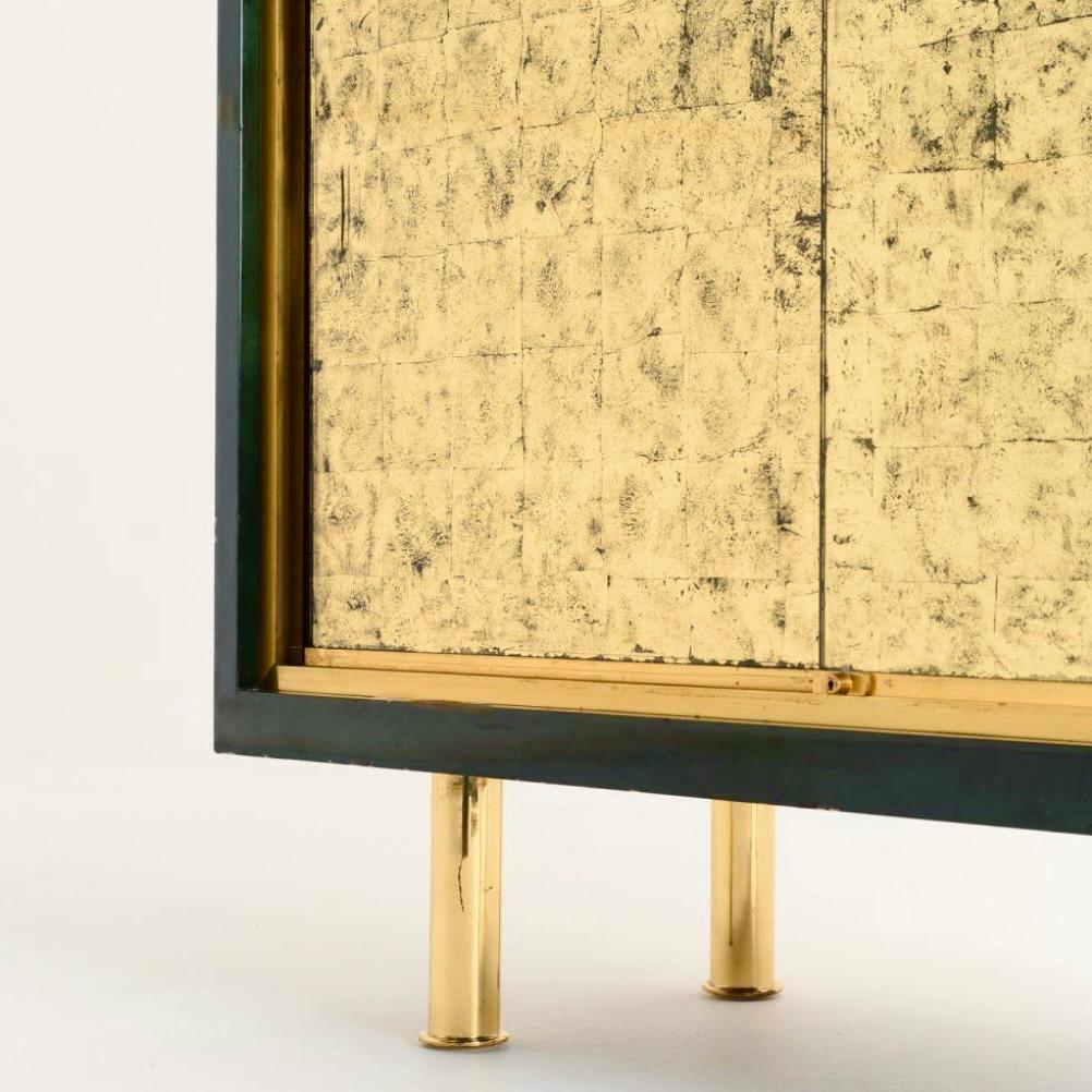 Mid-Century Modern Raphaël Raffel (1912-2000) Green Lacquer Bar Cabinet circa 1950 For Sale