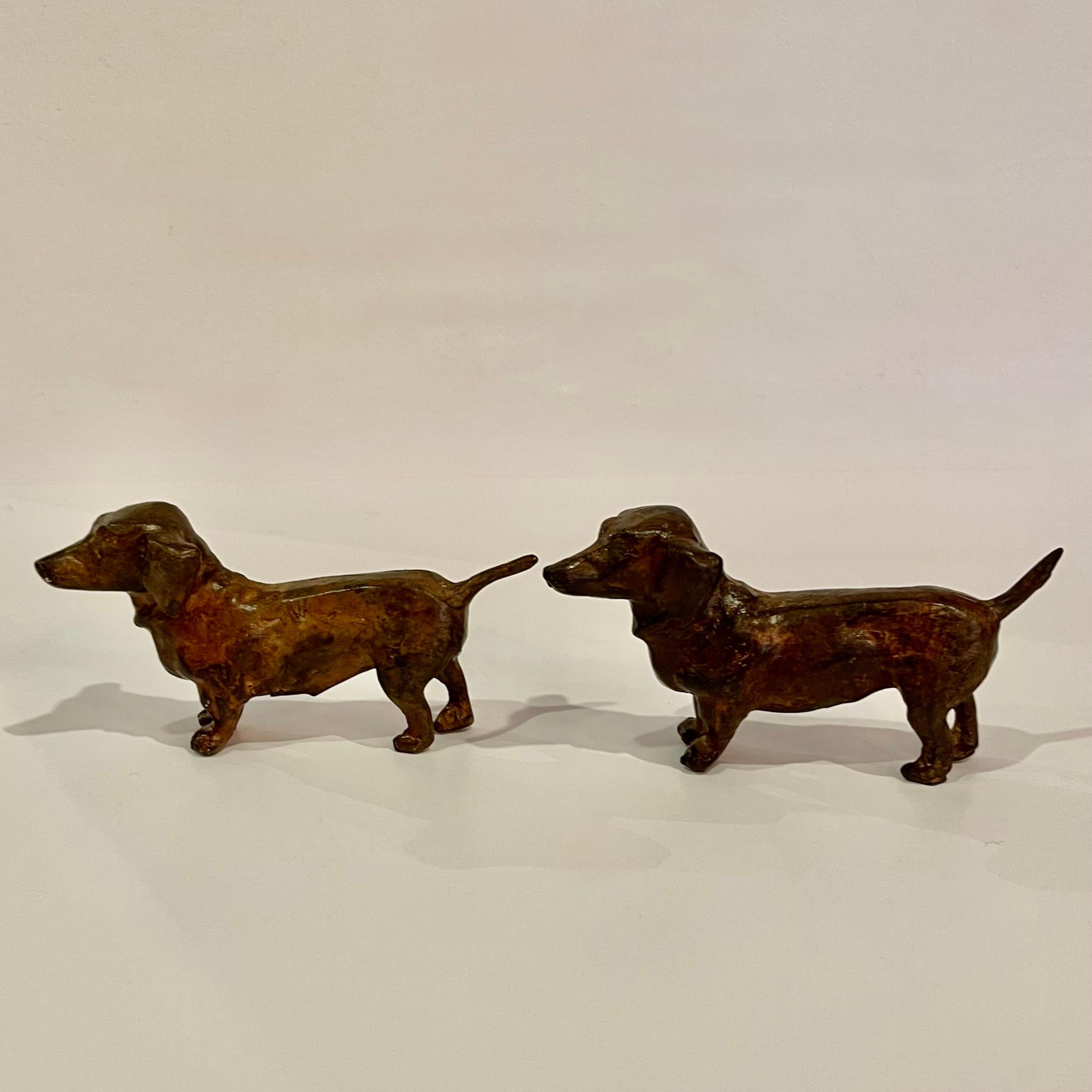 Mid-Century Modern Pierre Chenet Pair of Dachunds Bronze Scupltures Foundry Stamp For Sale
