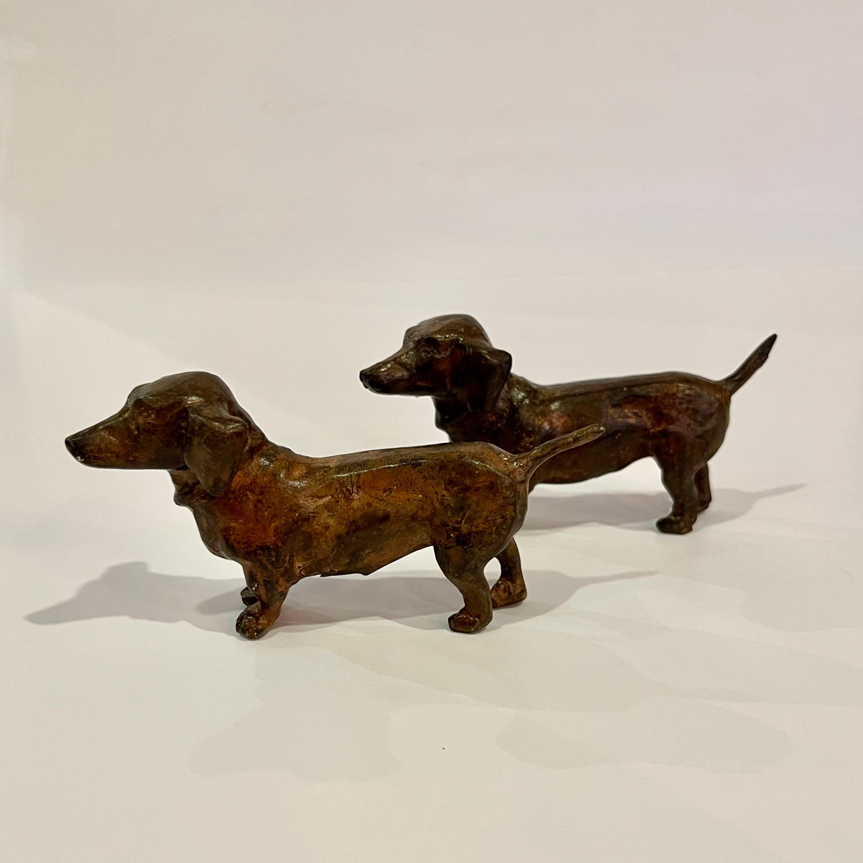 Pierre Chenet Pair of Dachunds Bronze Scupltures Foundry Stamp In Good Condition For Sale In CA, CA