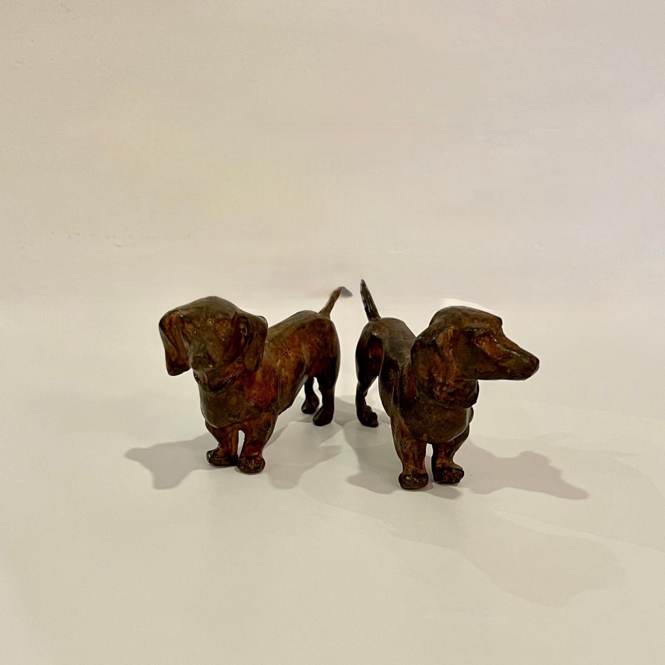 French Pierre Chenet Pair of Dachunds Bronze Scupltures Foundry Stamp For Sale