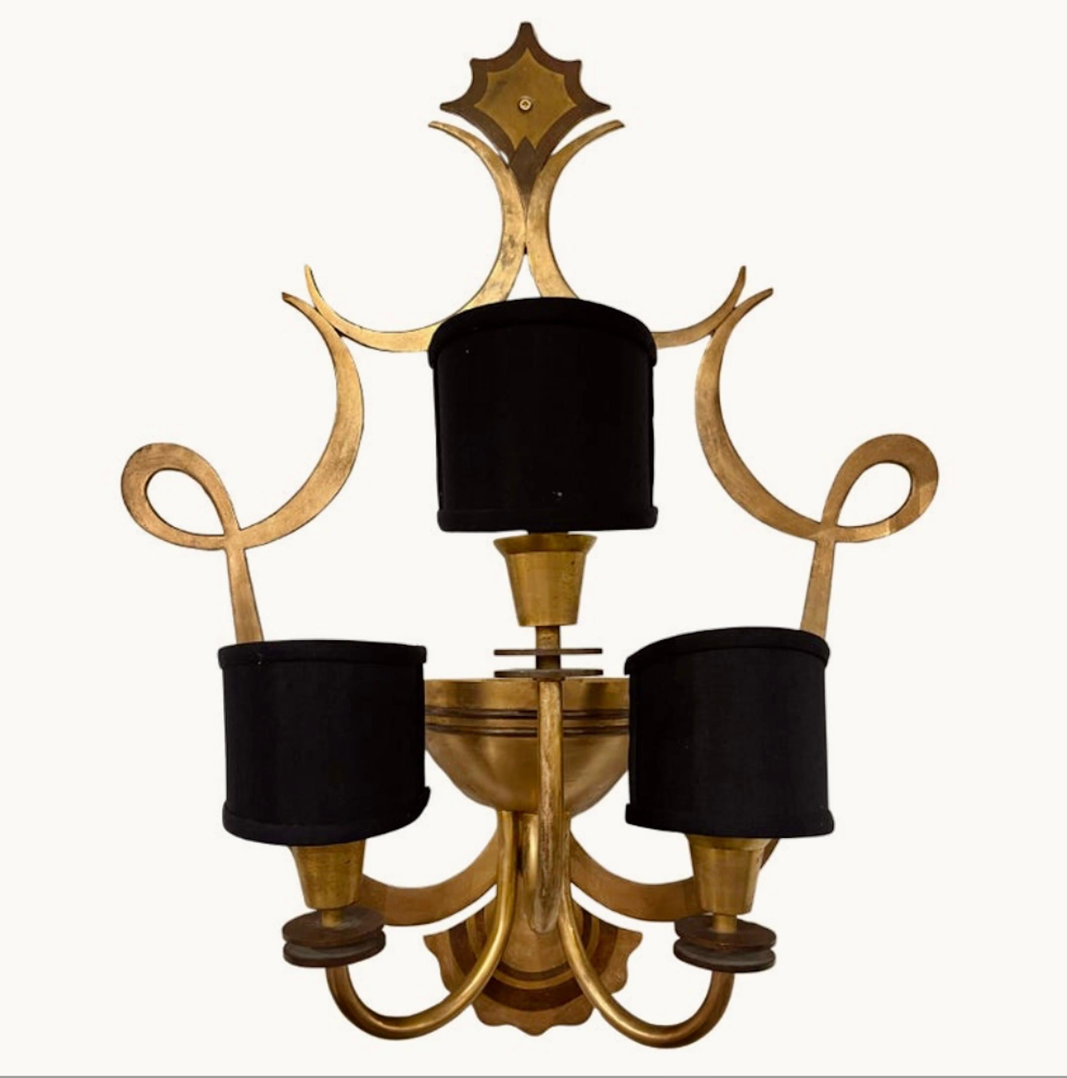 Mid-20th Century French Large Pair of Three Armed Bronze Wall Lights circa 1940 For Sale