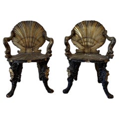 A Pair of Venetian Silvered and Gilt Grotto Armchairs attributed to Pauly et Cie