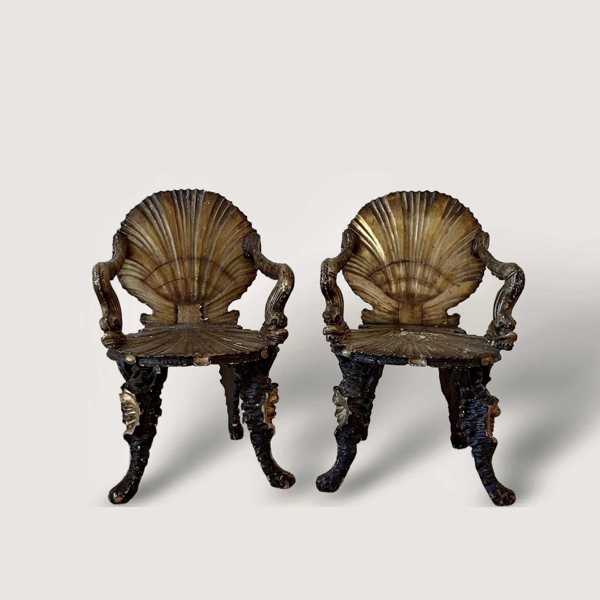 Giltwood A Pair of Venetian Silvered and Gilt Grotto Armchairs attributed to Pauly et Cie For Sale