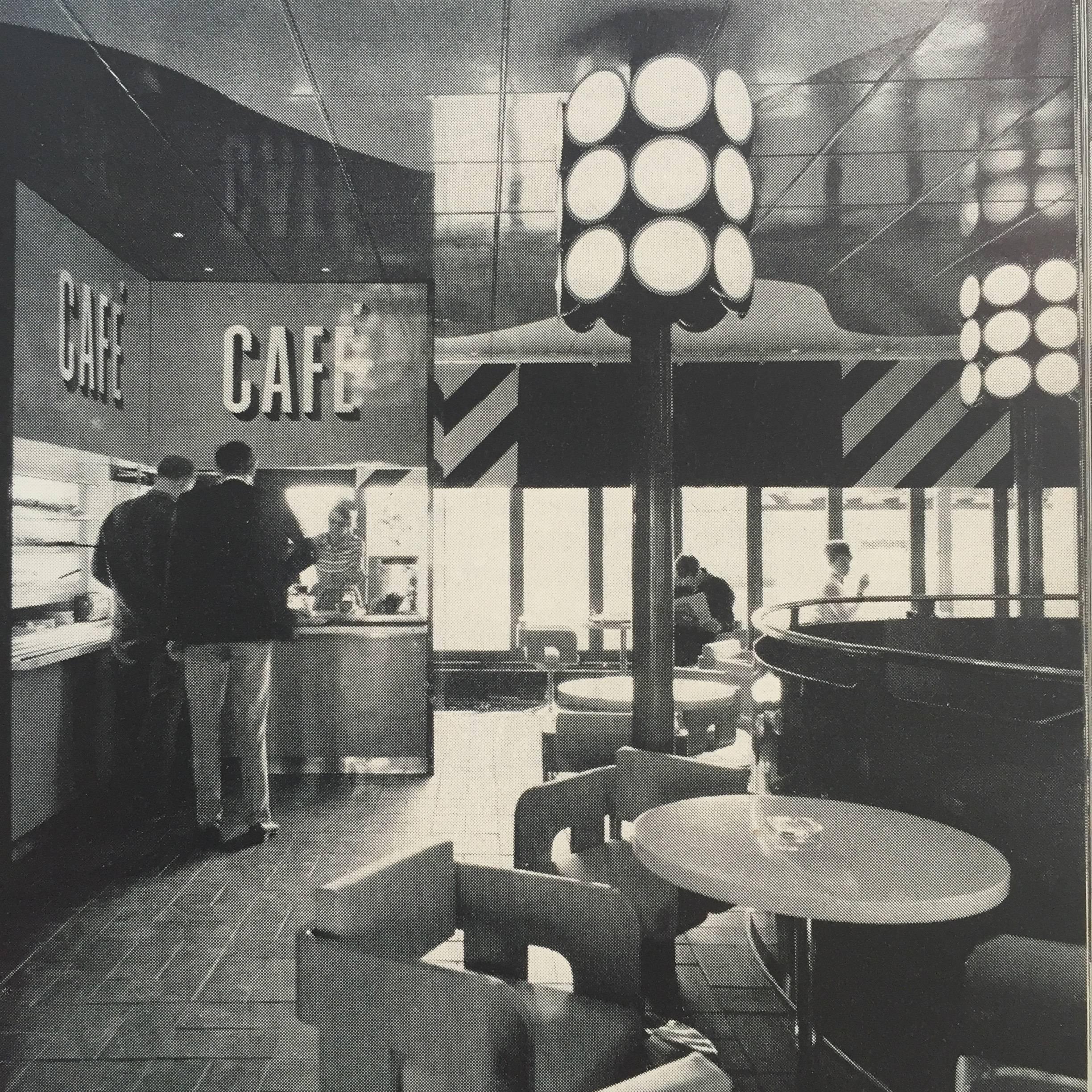 First edition, published by Verlagsanstalt Alexander Koch GmBH & Leonard Hill Books, 1971.

Restaurant architecture and design: An International survey of eating places.

This beautiful book presents the utopian modernist design of the