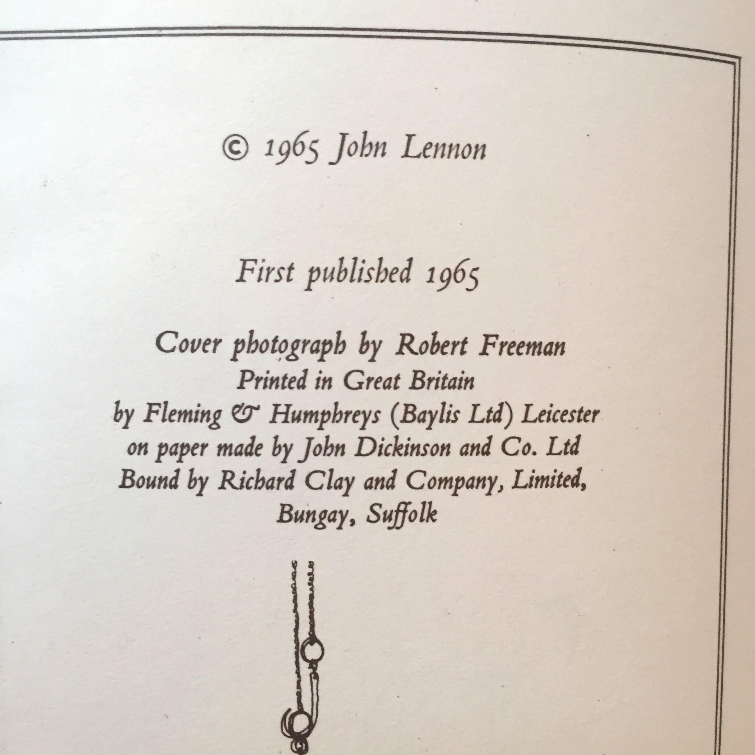 First edition, published by Jonathan Cape, London, 1965.

Following the success of his first book, 'In His Own Write', John Lennon's second collection of nonsensical and now politically incorrect stories, absurdist drawings and poems is brilliant.