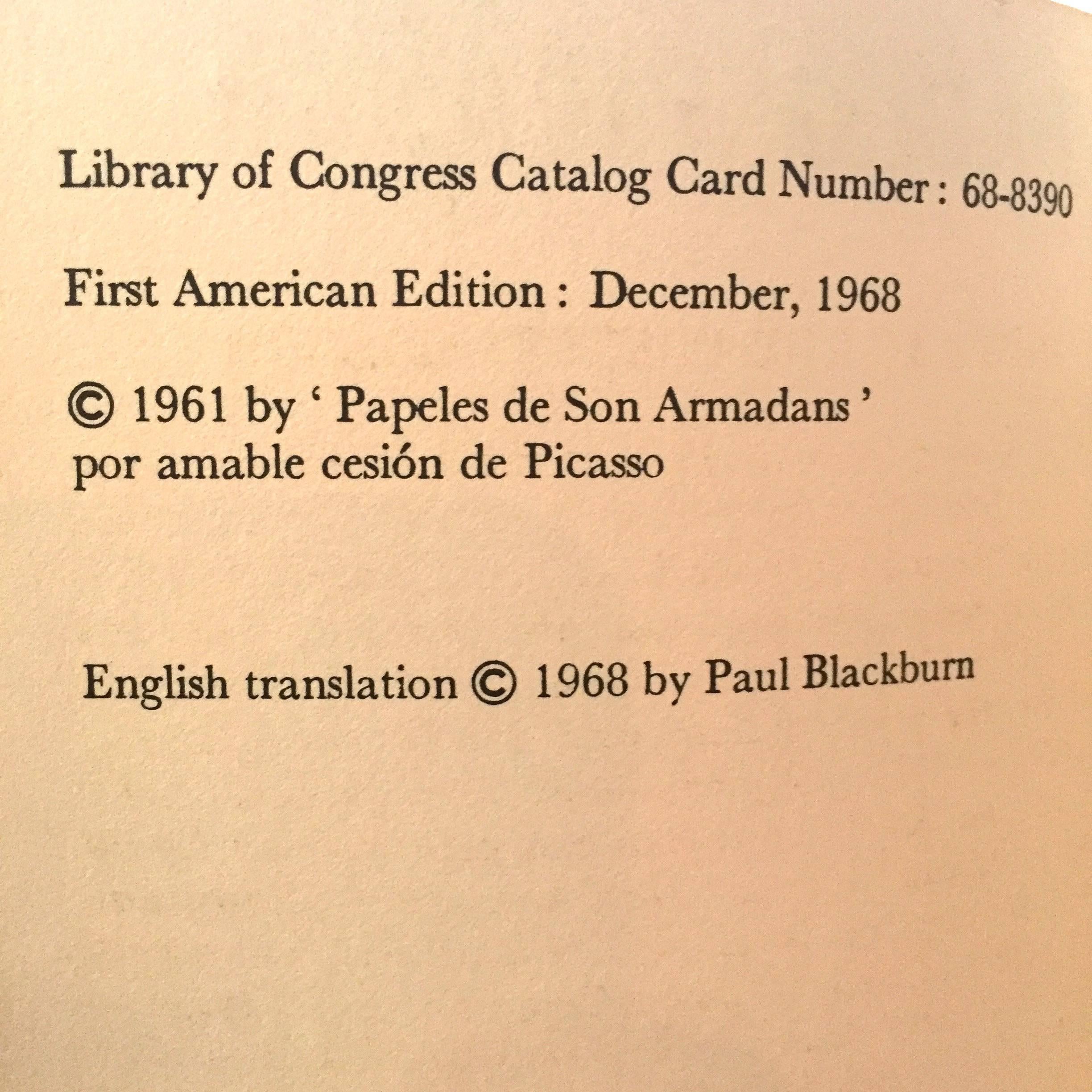 First American edition, published by City Lights Books (The Pocket Poets Series), 1968 softcover.

An out of print translation of ‘Papeles de Son Armadans’, a book of Picasso’s poetry originally published in 1961. The works in Hunk of Skin are