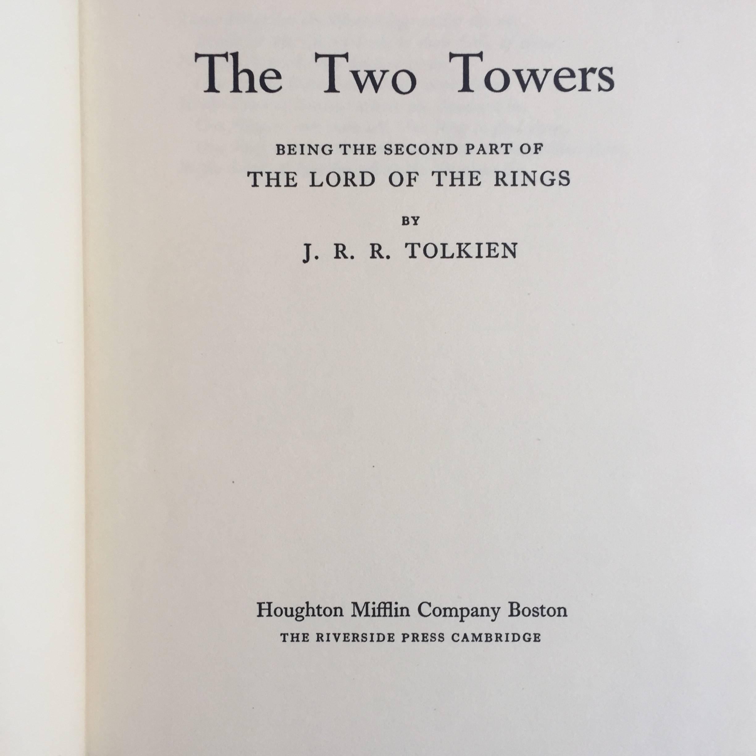 First U.S edition, published by Houghton Mifflin Company, Boston, in 1954, 1955 and 1956.

This is the first U.S edition of the epic trilogy, 'The Lord of the Rings', written by J. R. R. Tolkien, this series includes 'The Fellowship of the Ring',