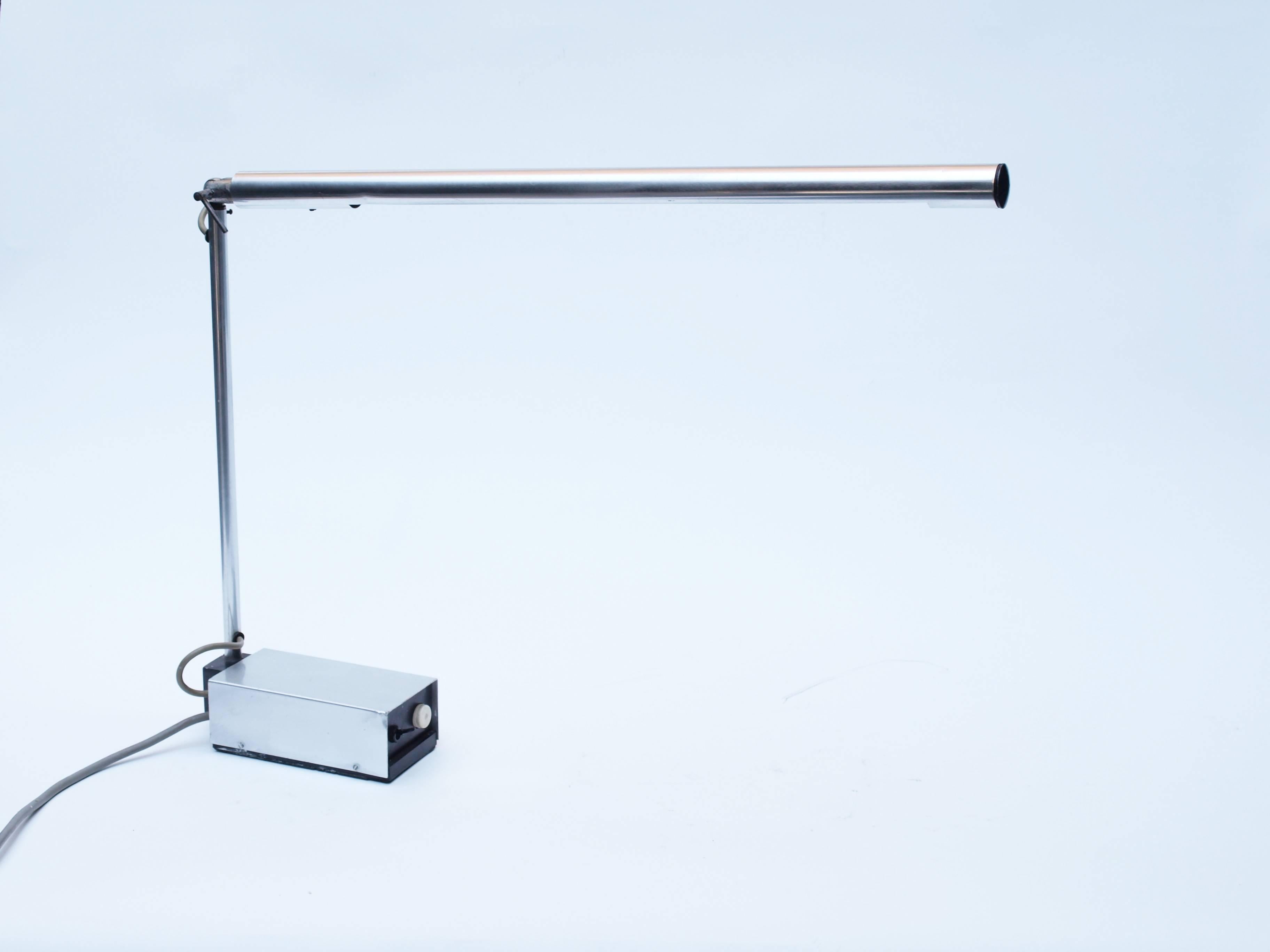 A Gerald Abramovitz polished aluminium Cantilever Light Mk II desk lamp, manufactured by Best & Lloyd. 
An example of this model is held in the permanent collection of the  V&A in London and currently on display in the 20th century room.