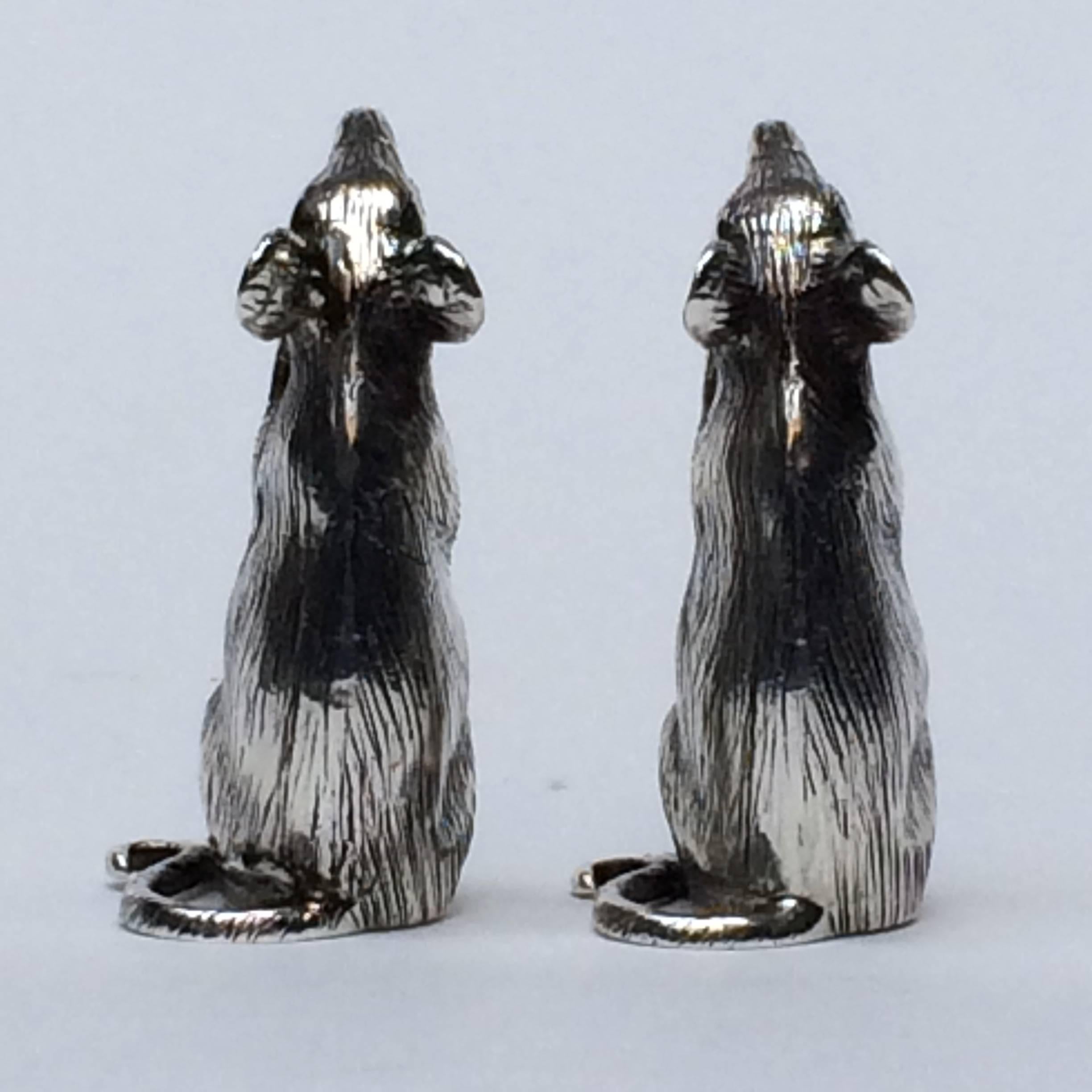 Pair of Sterling Silver Mice Salt and Pepper Pots, Francis Howard 1